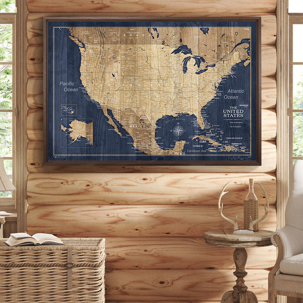 Push Pin USA Map (Pin Board) - Deep-Sea Drift CM Pin Board