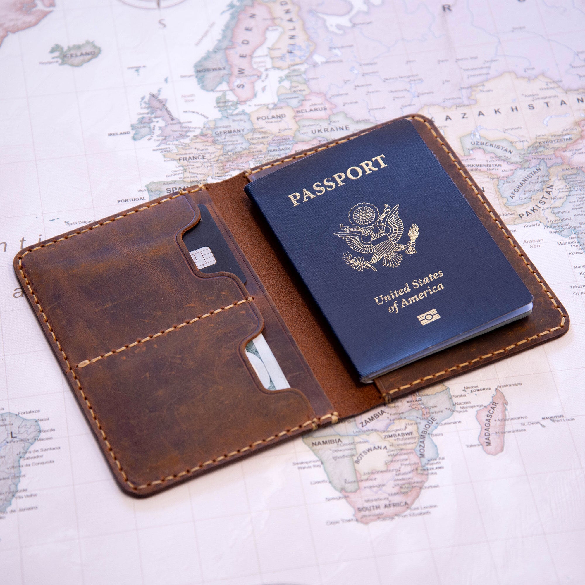 Leather Passport Cover Wallet - Experience the World