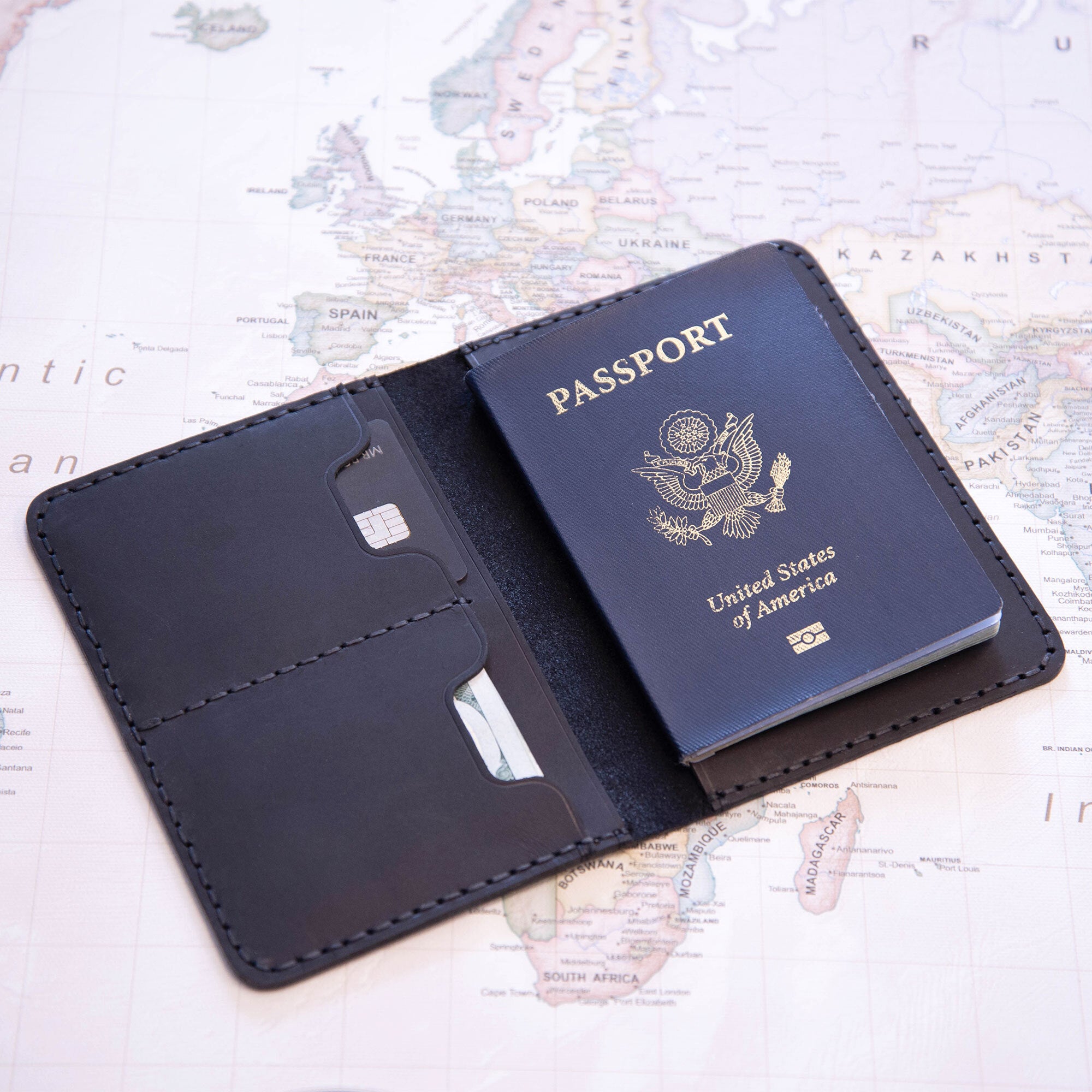 Leather Passport Cover Wallet - Experience the World