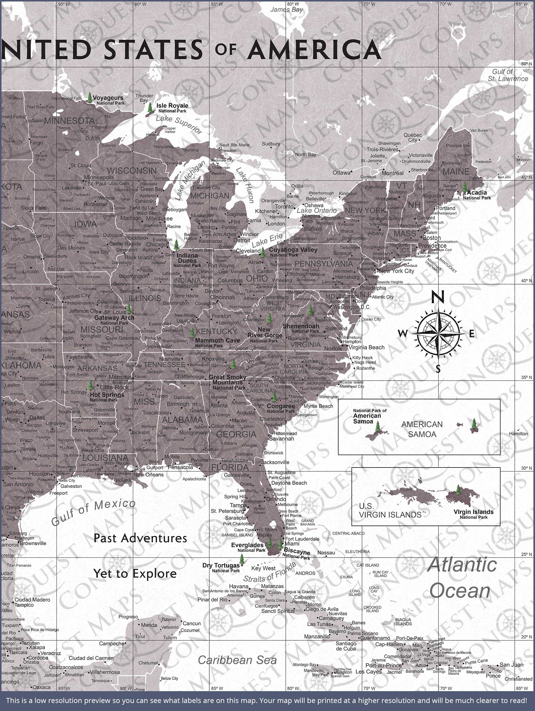 National Parks Map Poster - Dark Brown Color Splash CM Poster