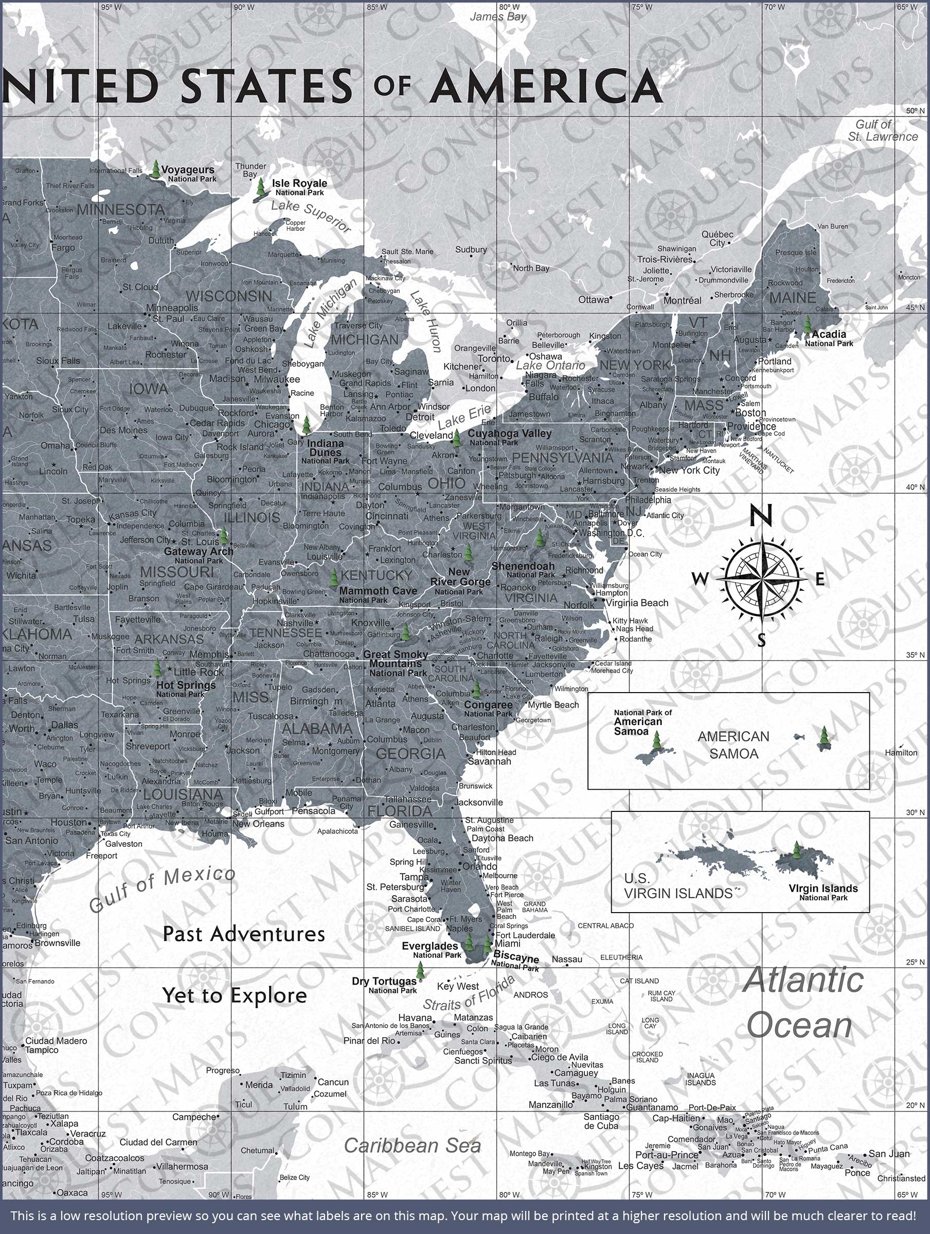 National Parks Map Poster - Dark Gray Color Splash CM Poster