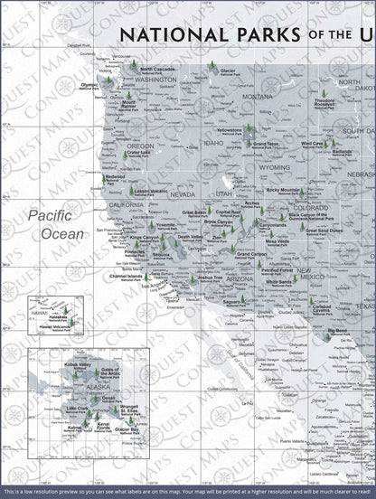 National Parks Map Poster - Light Gray Color Splash CM Poster