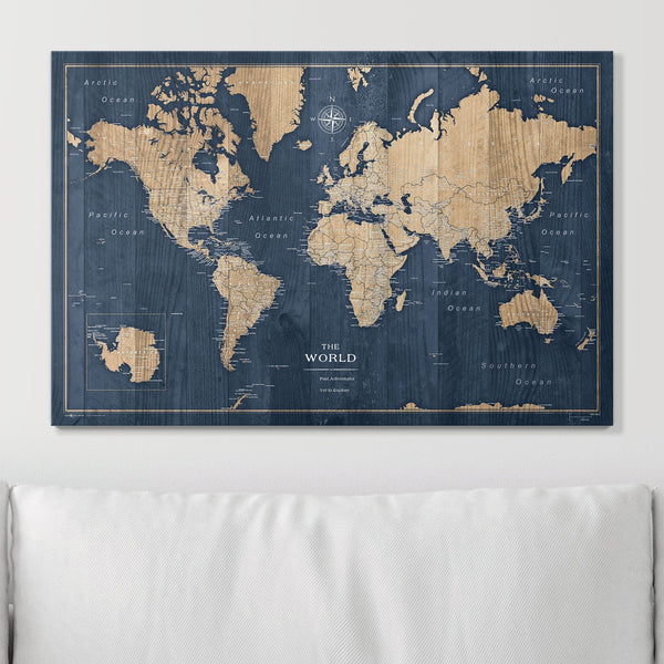 Deep-Sea Drift - Push Pin World Map Pin Board - Overstock Sale!