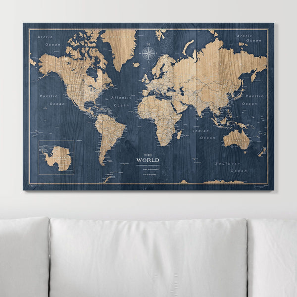 Deep-Sea Drift - Push Pin World Map Pin Board - Overstock Sale!