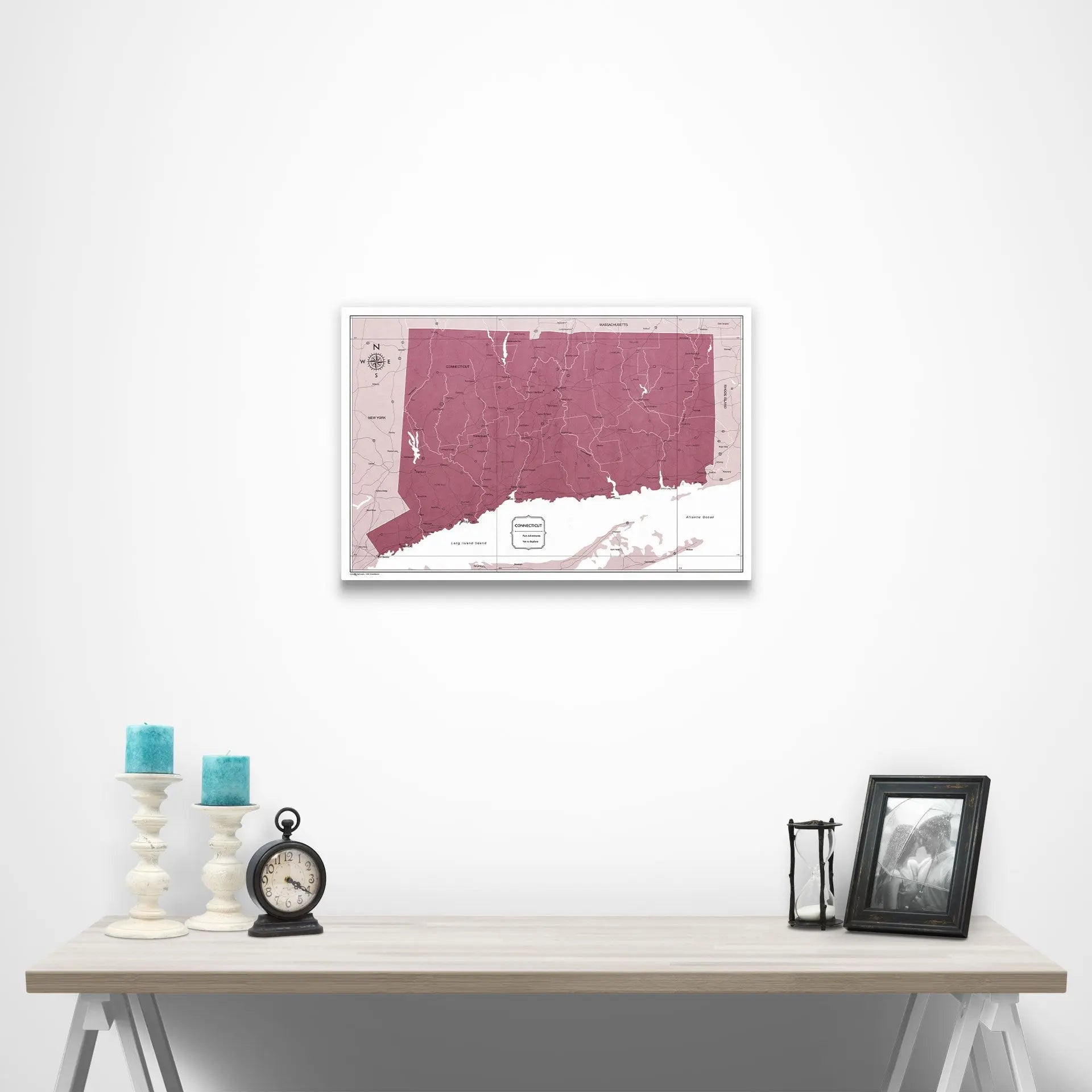 Connecticut Map Poster - Burgundy Color Splash CM Poster