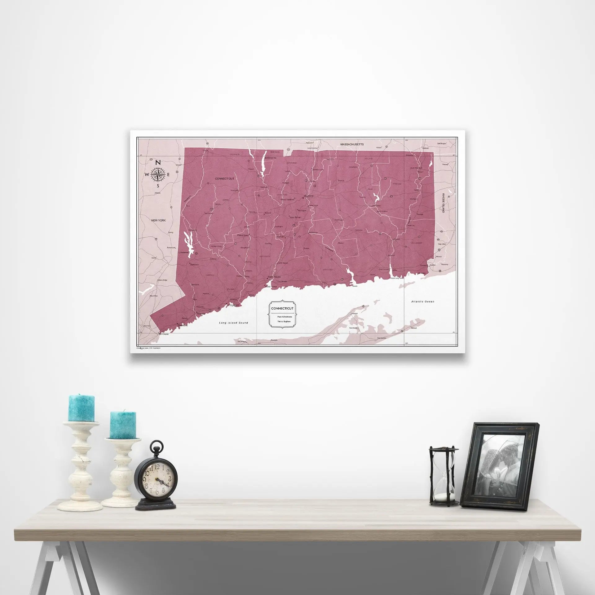 Connecticut Map Poster - Burgundy Color Splash CM Poster