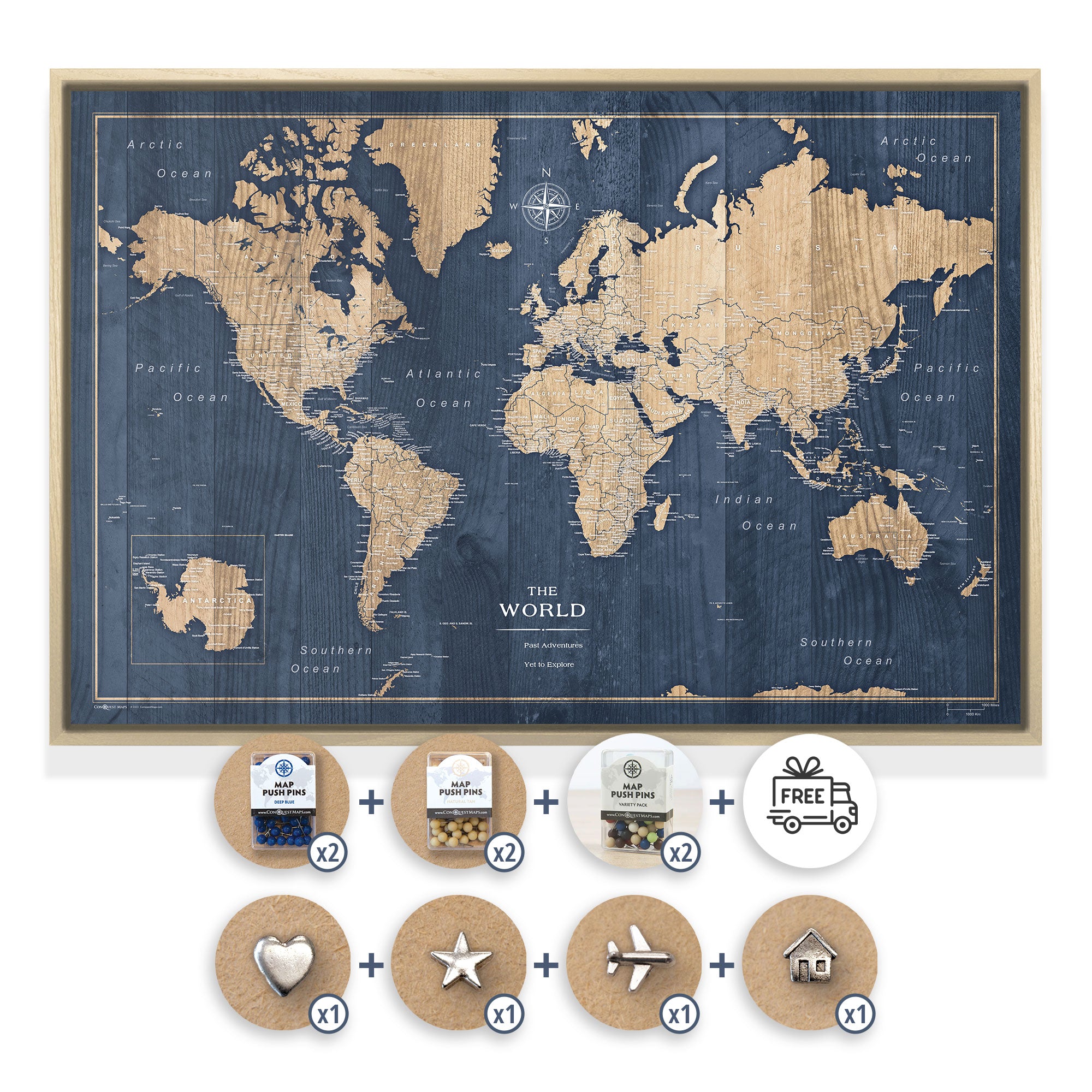 Deep-Sea Drift Push Pin World Map Bundle