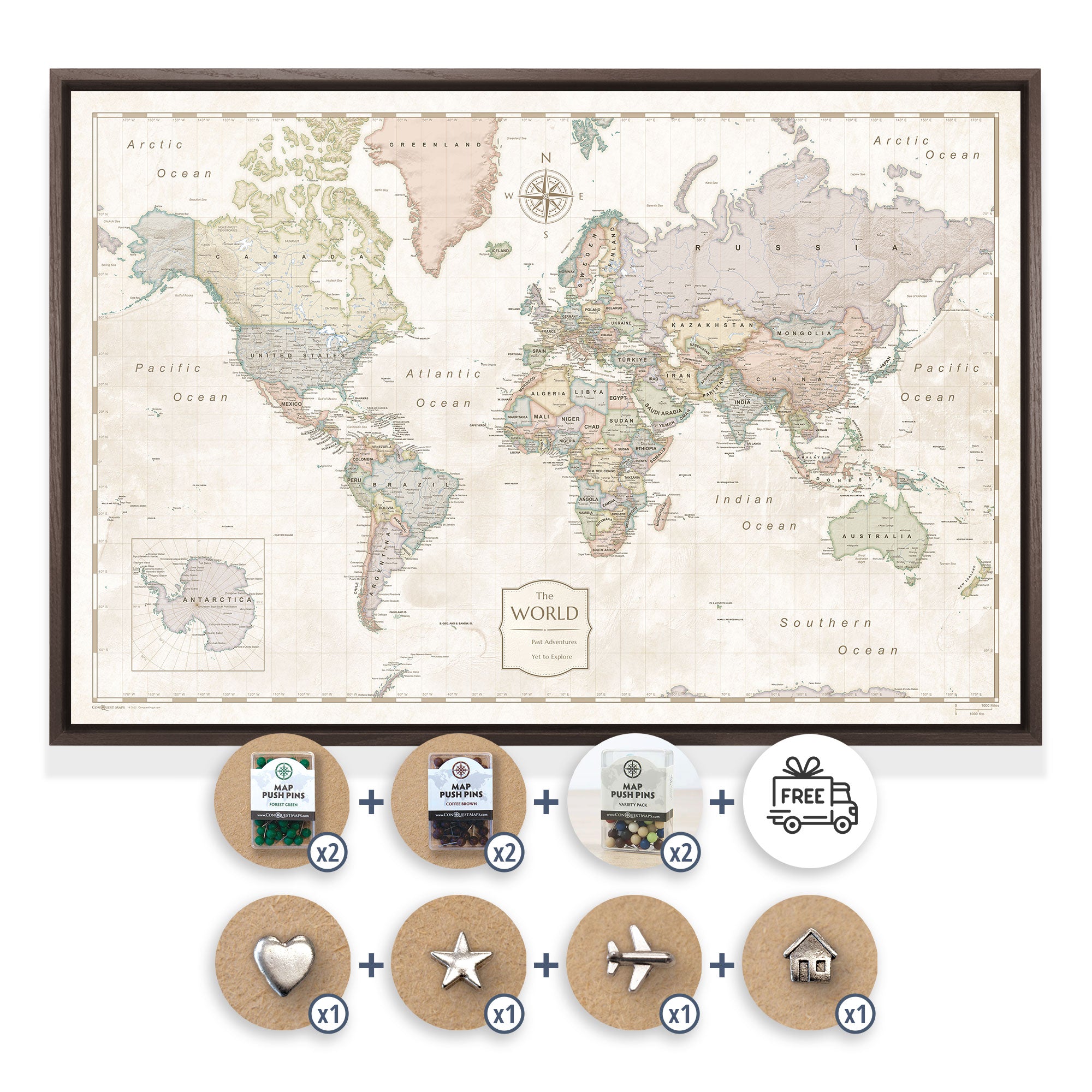 Desert Sunrise Push Pin World Map Bundle