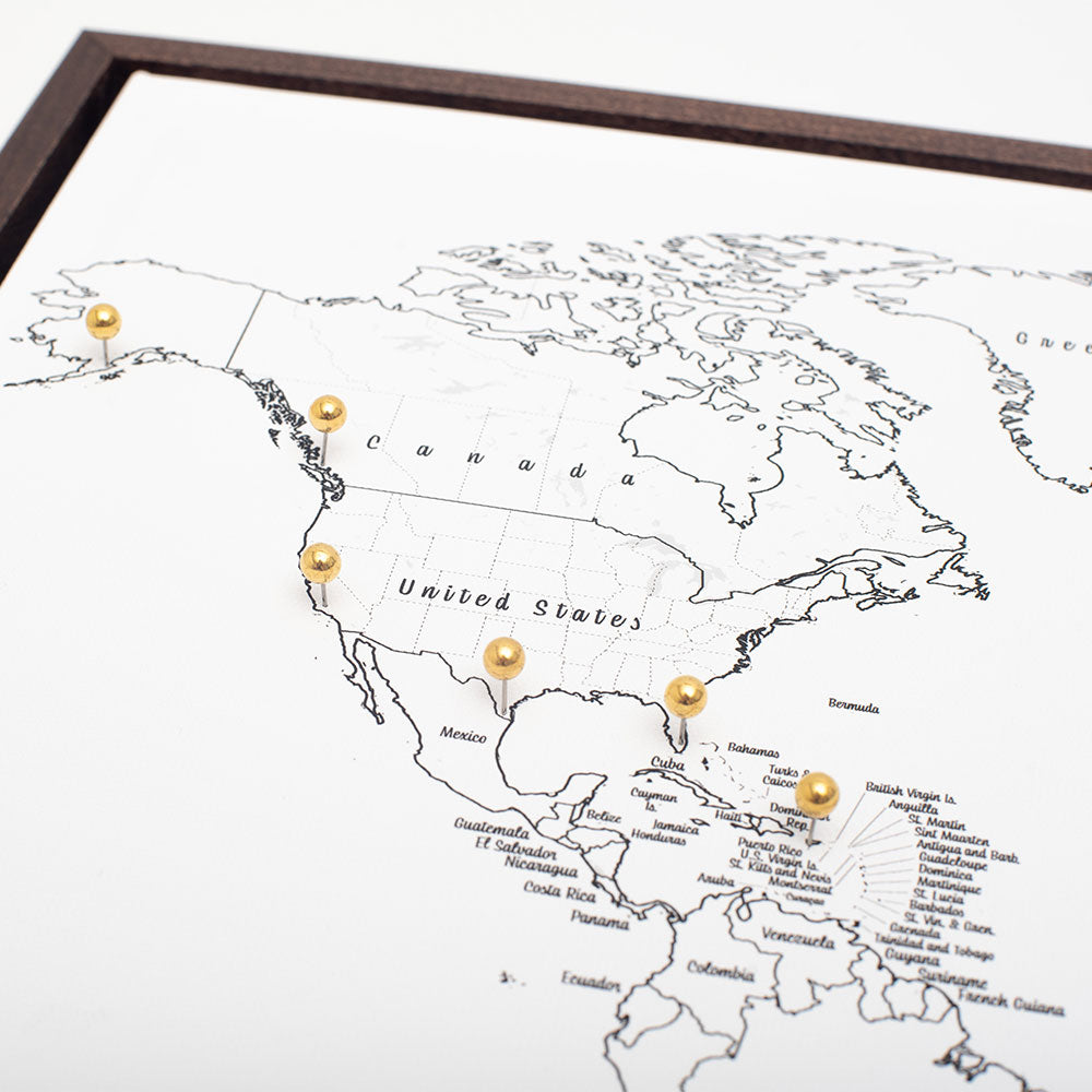 Push Pin Mini World Map - Fine Line Series CM Pin Board