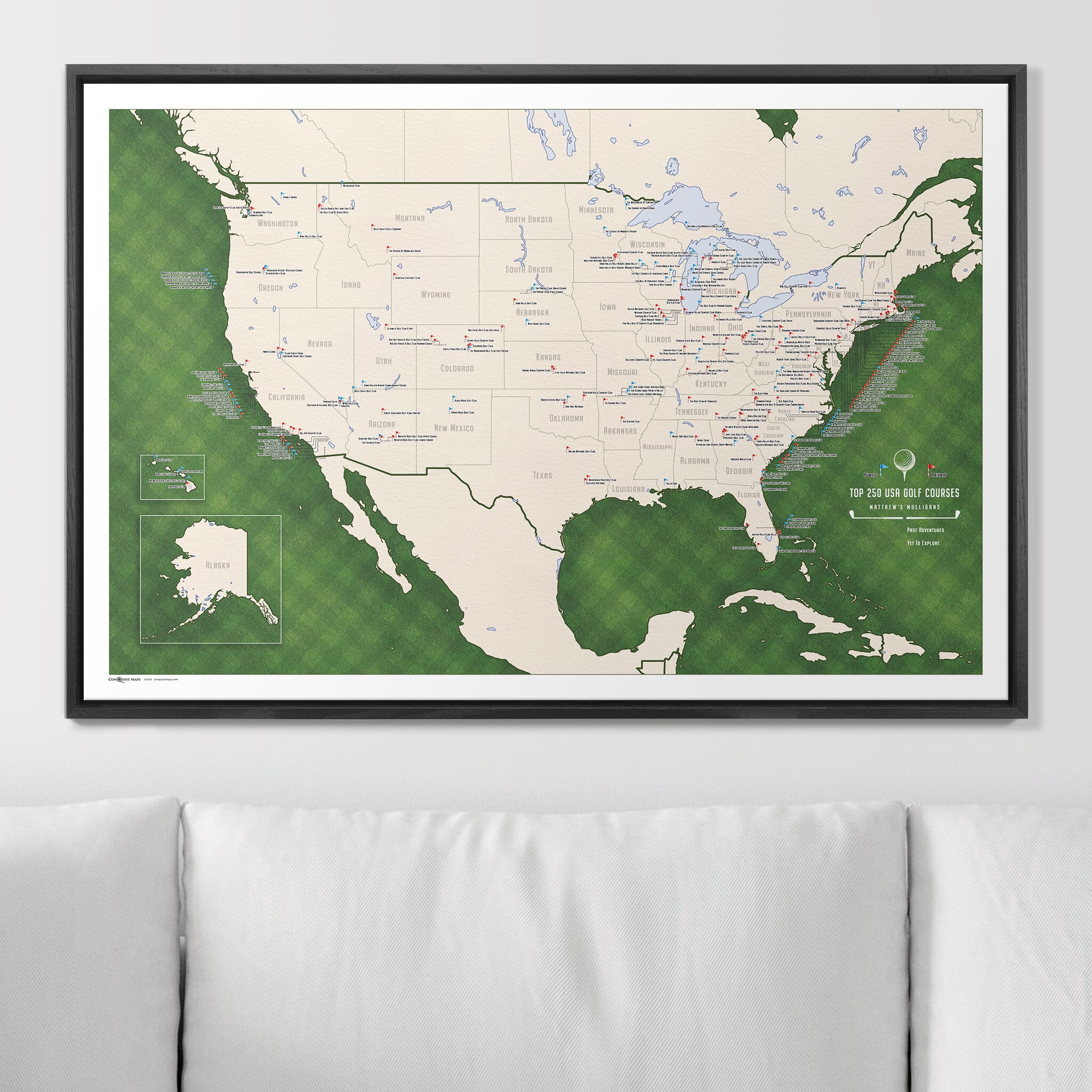 Push Pin USA Golf Map (Pin Board)