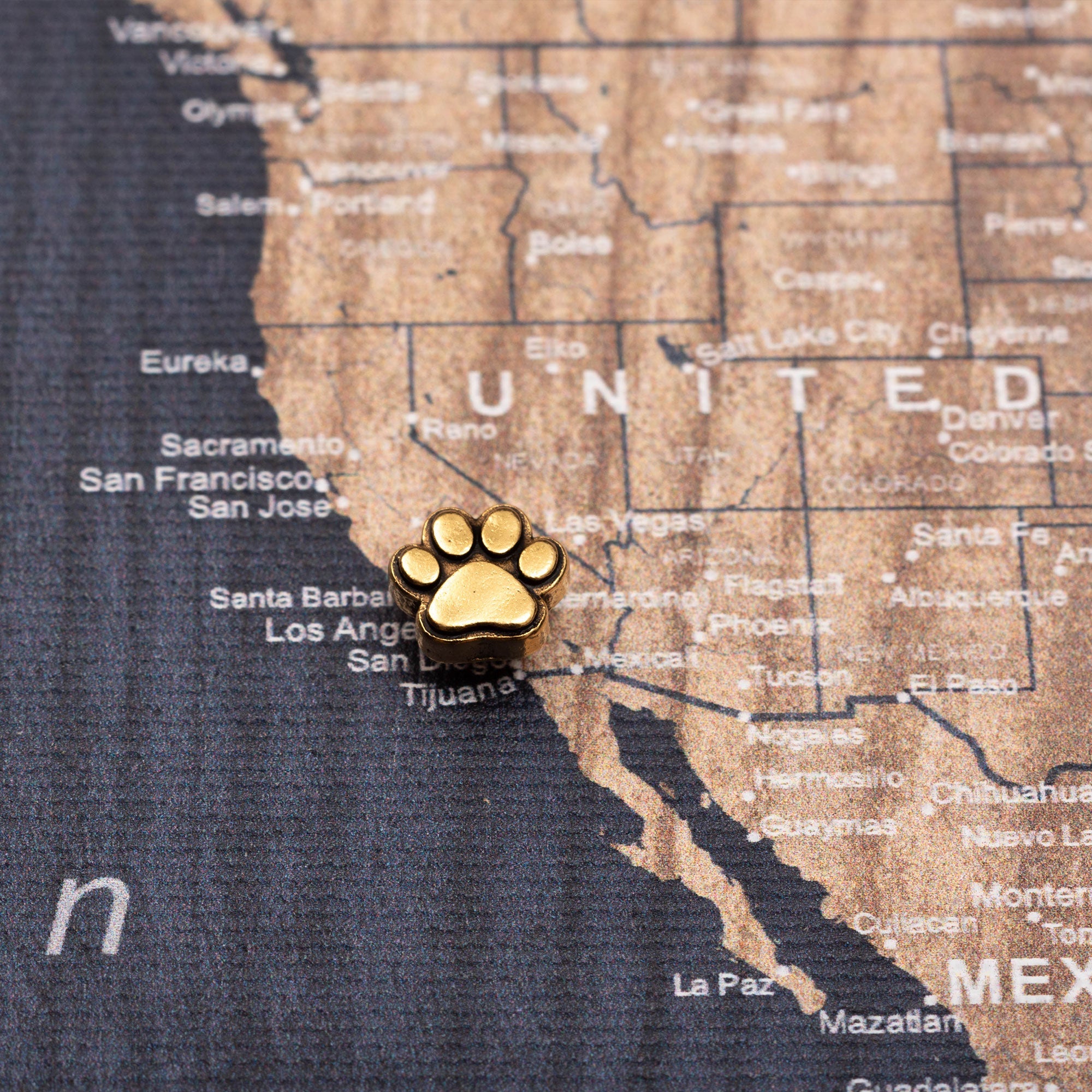 Gold Pawprint Map Push Pin Conquest Maps LLC