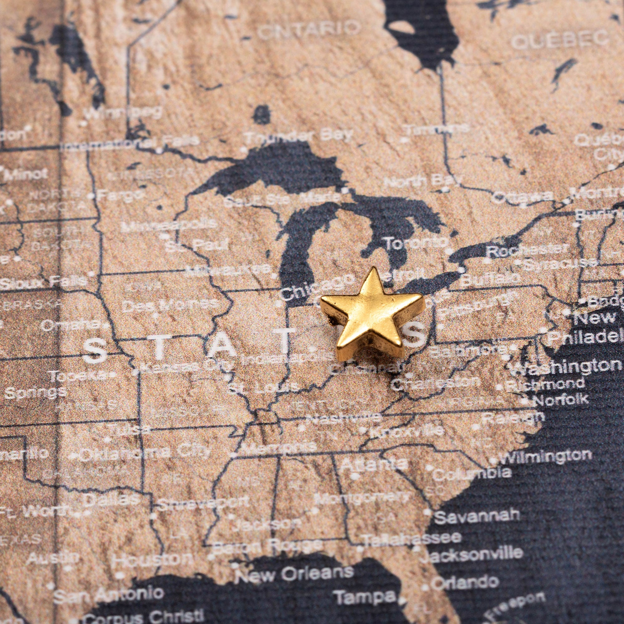 Gold Star Map Push Pin Conquest Maps LLC