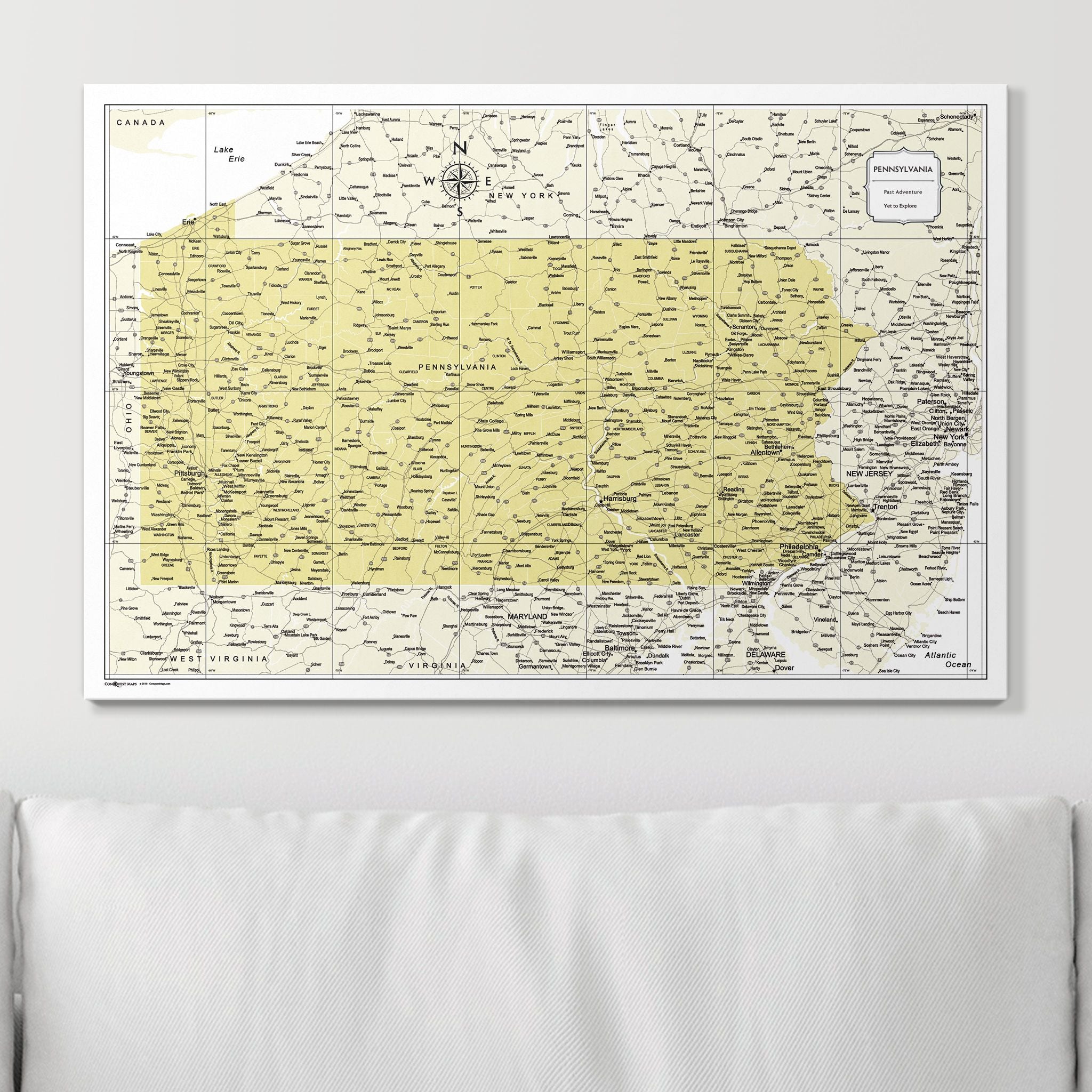 Push Pin Pennsylvania Map (Pin Board) - Yellow Color Splash CM Pin Board