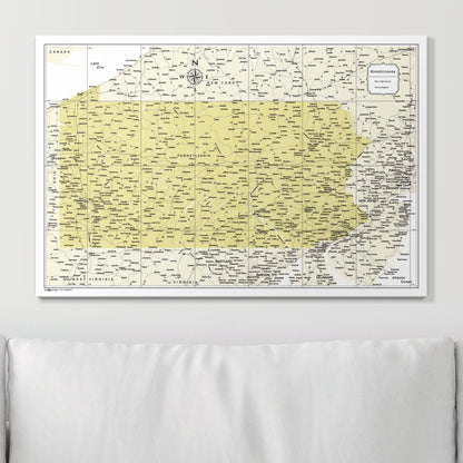 Push Pin Pennsylvania Map (Pin Board) - Yellow Color Splash CM Pin Board