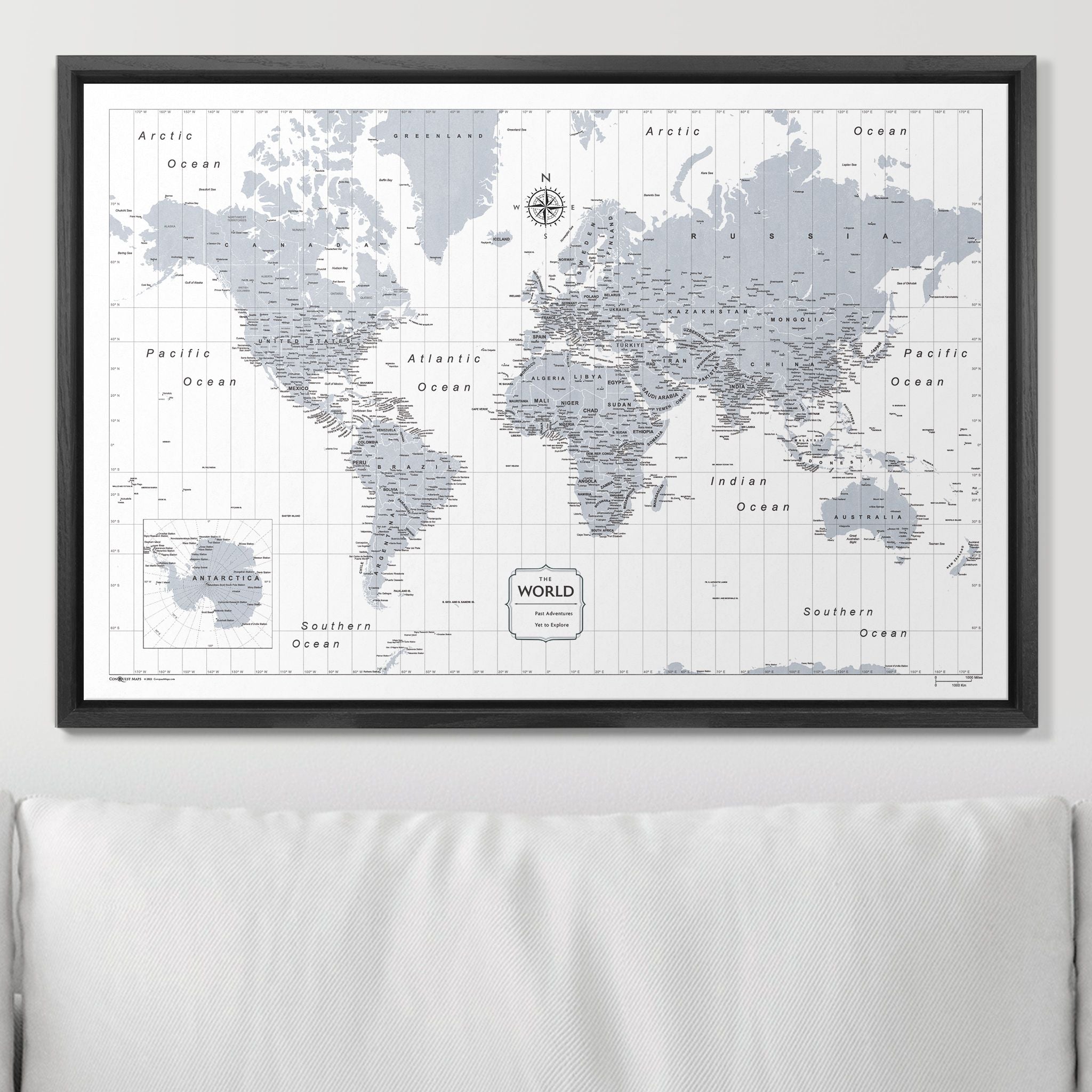 Push Pin World Map (Pin Board) - Light Gray Color Splash CM Pin Board