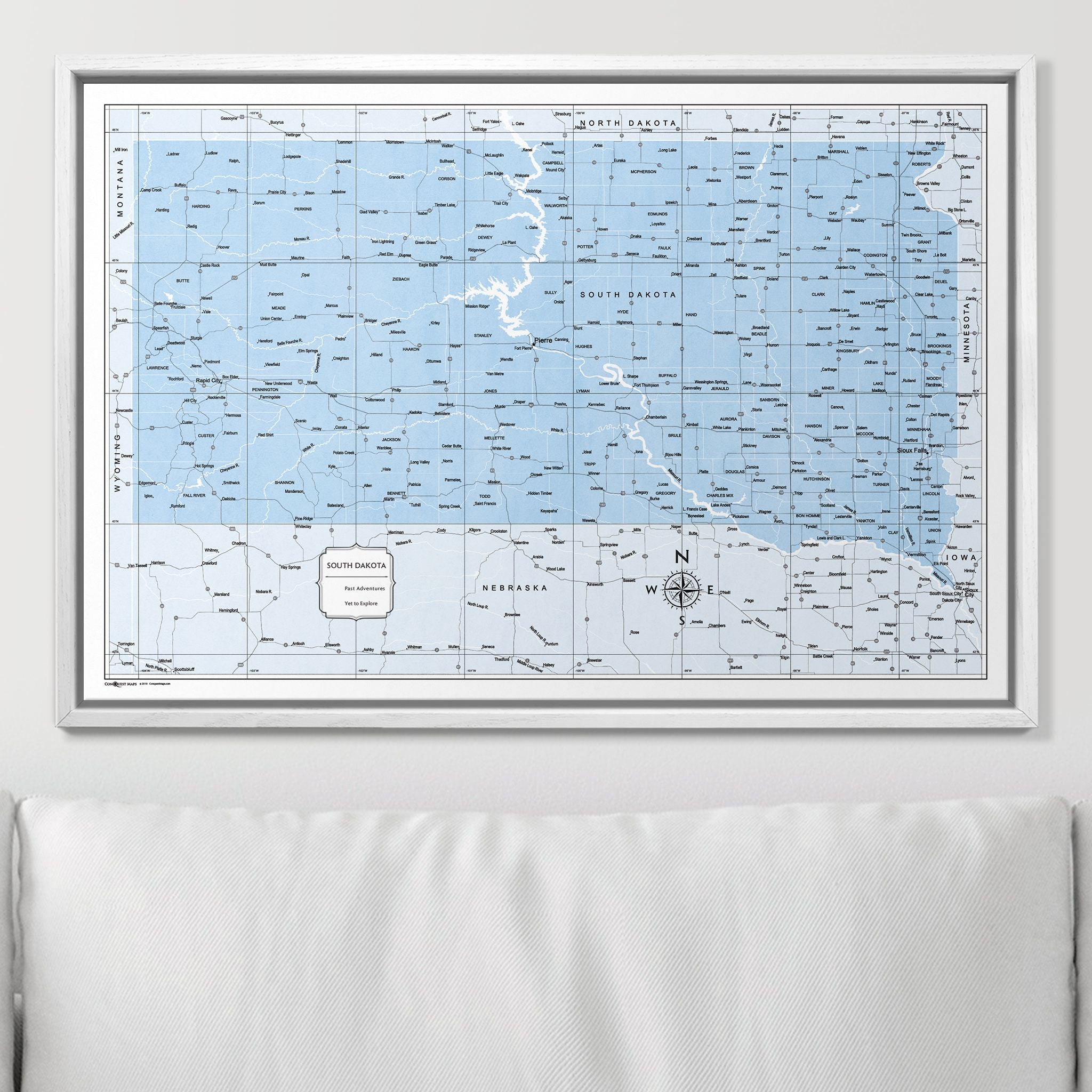 Push Pin South Dakota Map (Pin Board) - Light Blue Color Splash CM Pin Board