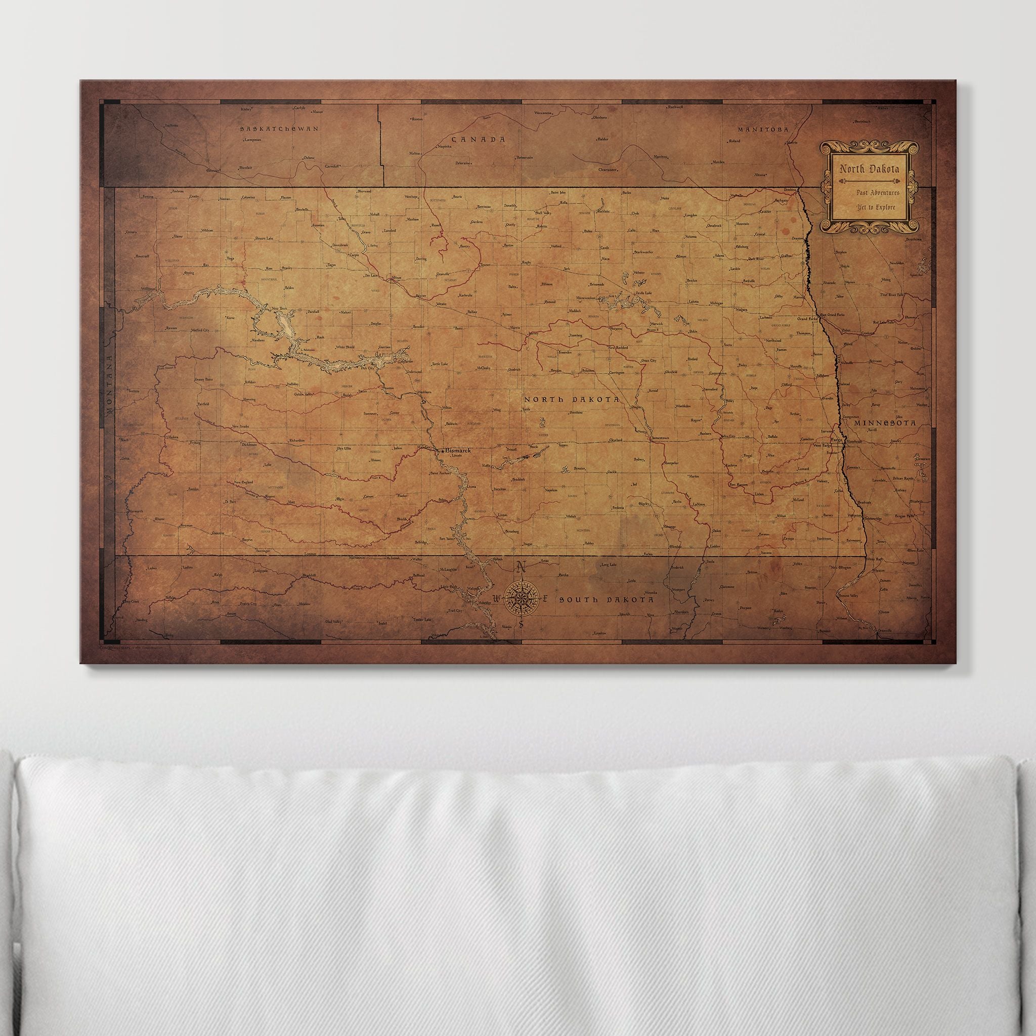 Push Pin North Dakota Map (Pin Board) - Golden Aged CM Pin Board