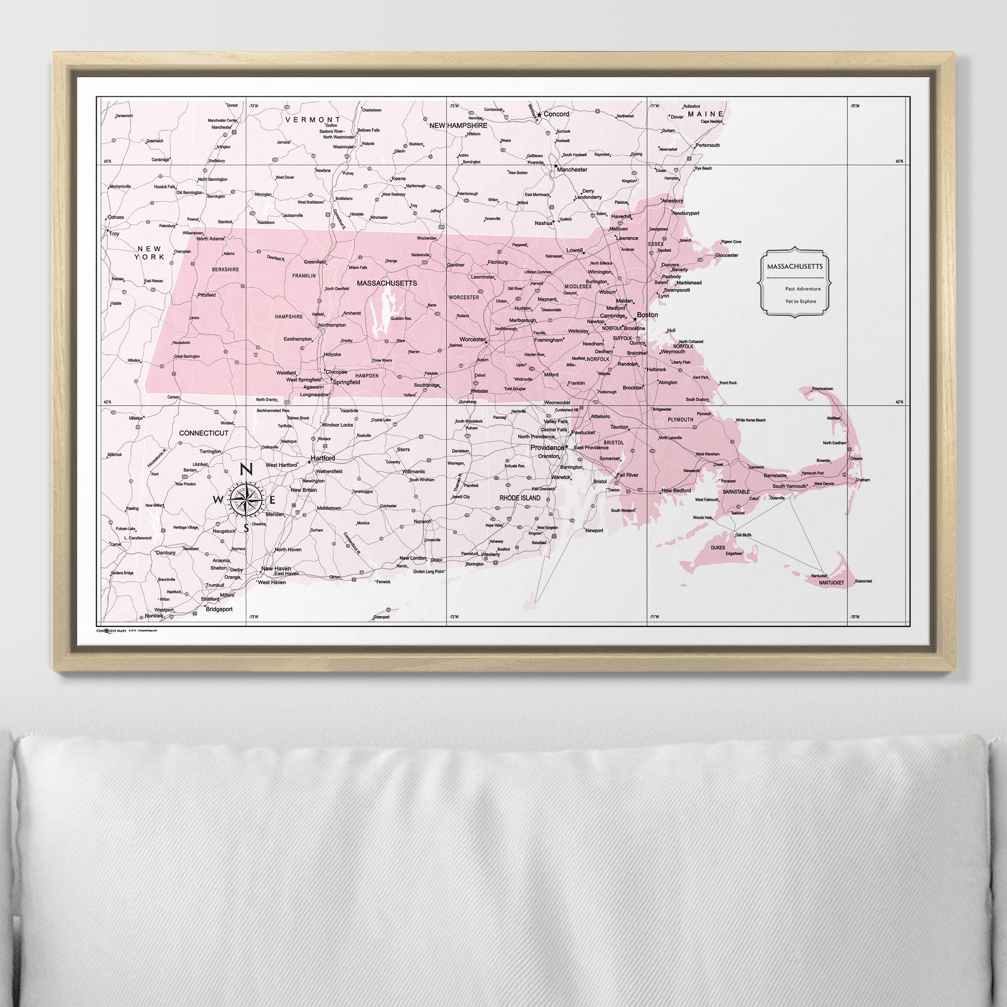 Push Pin Massachusetts Map (Pin Board) - Pink Color Splash CM Pin Board