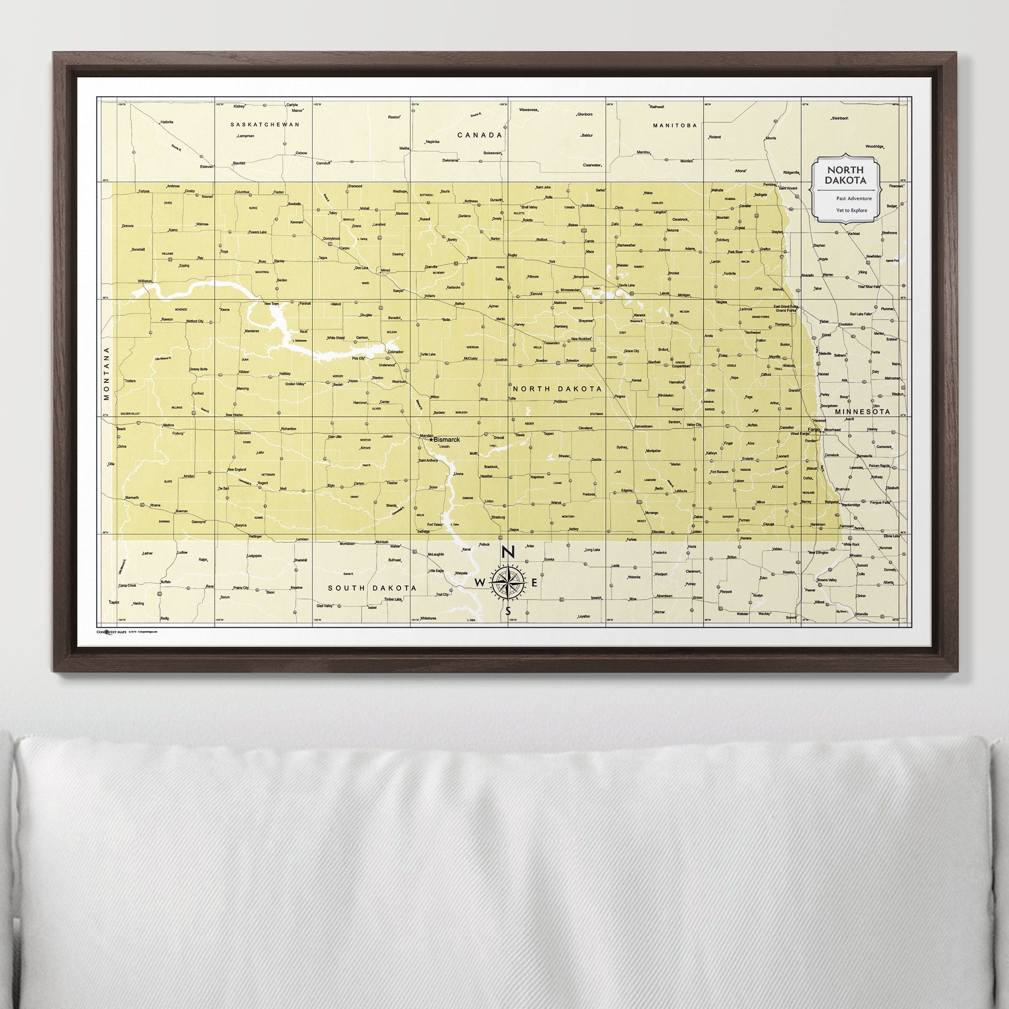 Push Pin North Dakota Map (Pin Board) - Yellow Color Splash CM Pin Board