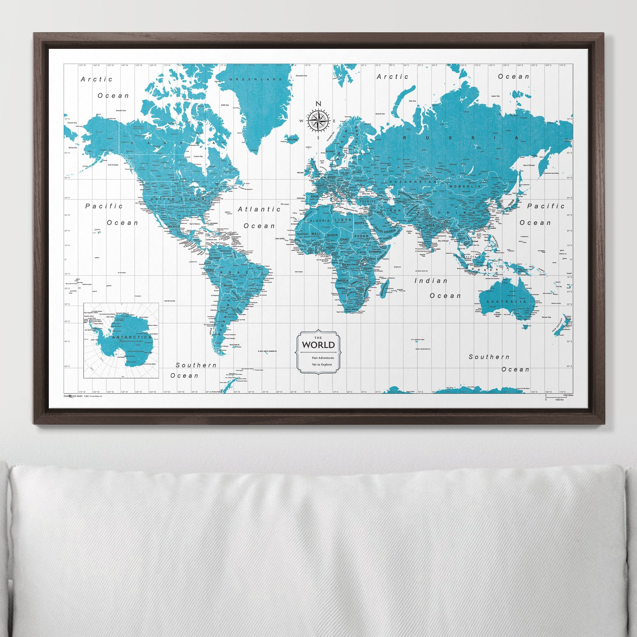 Push Pin World Map (Pin Board) - Teal Color Splash CM Pin Board