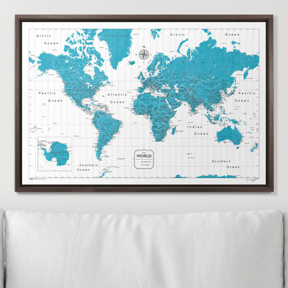 Push Pin World Map (Pin Board) - Teal Color Splash CM Pin Board