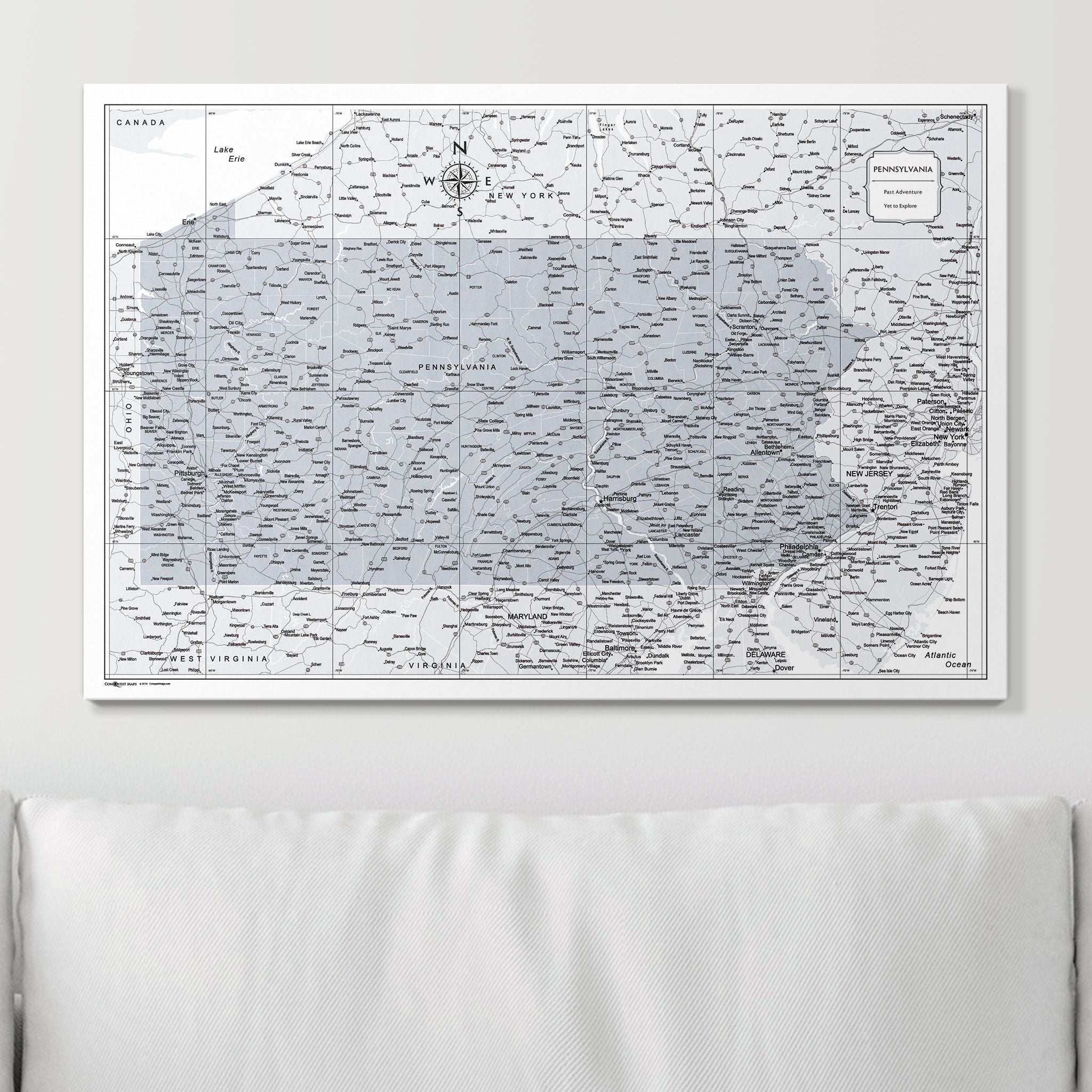 Push Pin Pennsylvania Map (Pin Board) - Light Gray Color Splash CM Pin Board