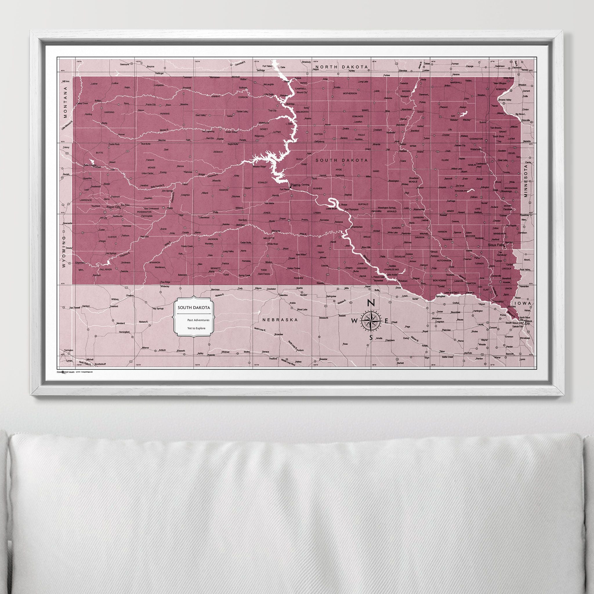 Push Pin South Dakota Map (Pin Board) - Burgundy Color Splash CM Pin Board