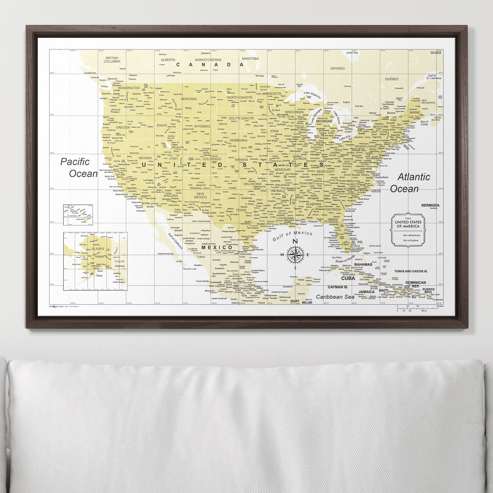 Push Pin USA Map (Pin Board) - Yellow Color Splash CM Pin Board