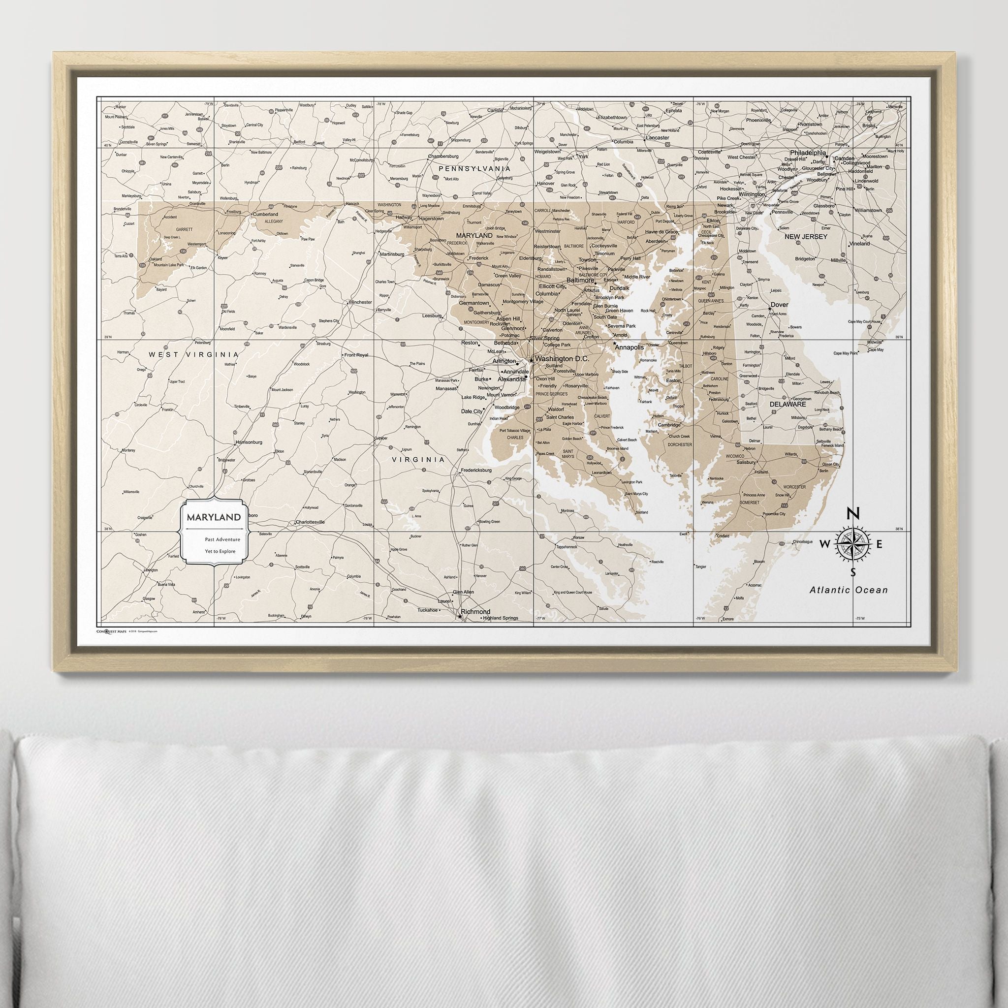 Push Pin Maryland Map (Pin Board) - Light Brown Color Splash CM Pin Board