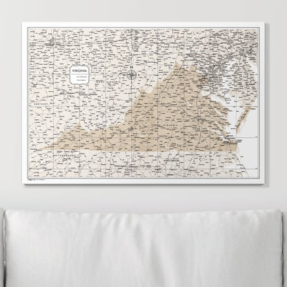 Push Pin Virginia Map (Pin Board) - Light Brown Color Splash CM Pin Board