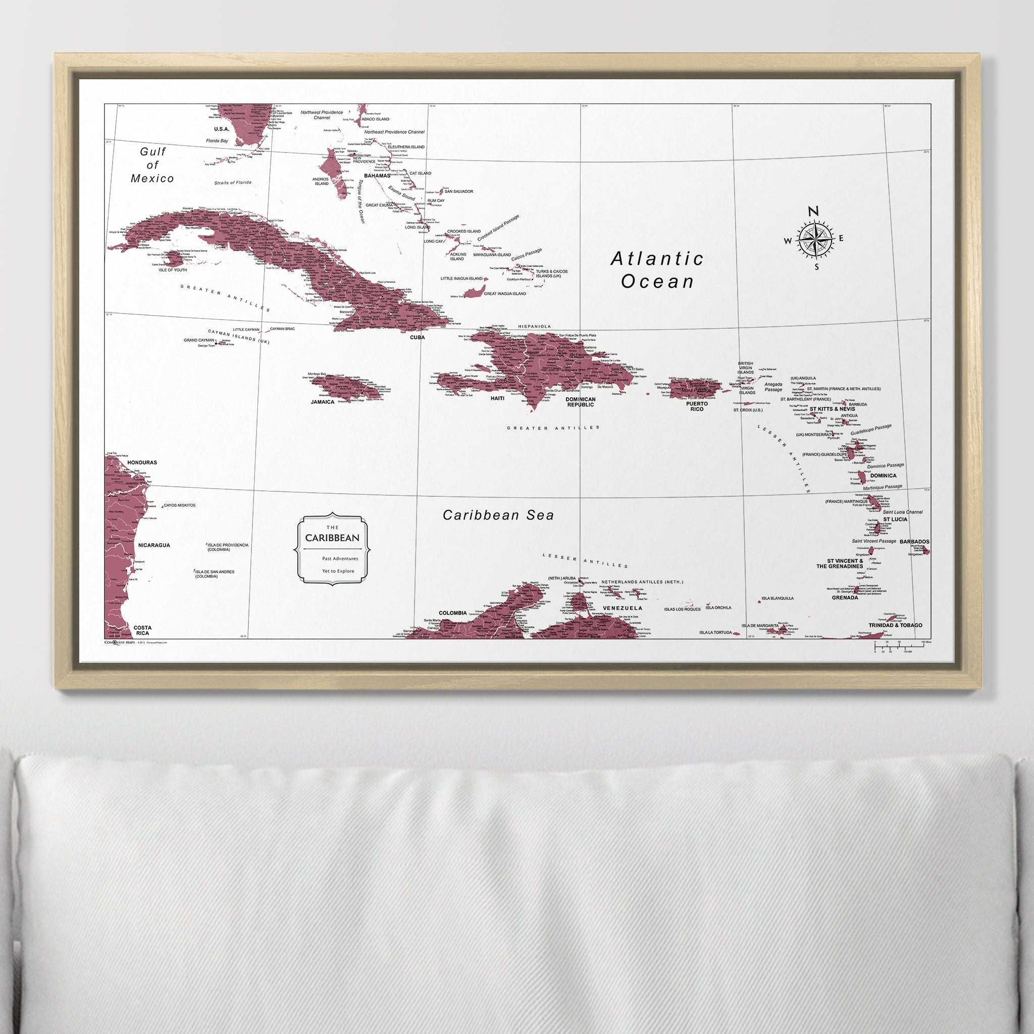 Push Pin Caribbean Map (Pin Board) - Burgundy Color Splash CM Pin Board