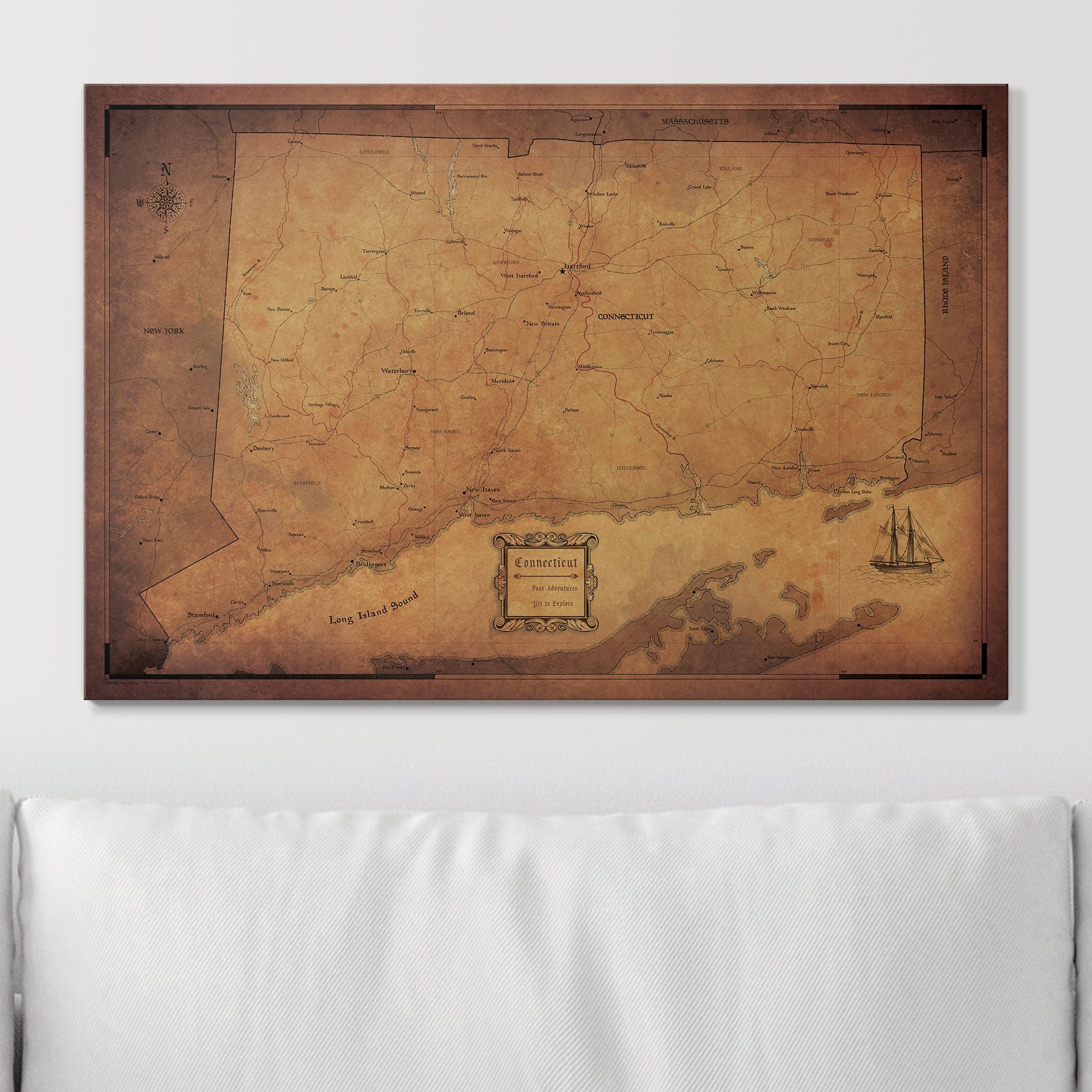 Push Pin Connecticut Map (Pin Board) - Golden Aged CM Pin Board