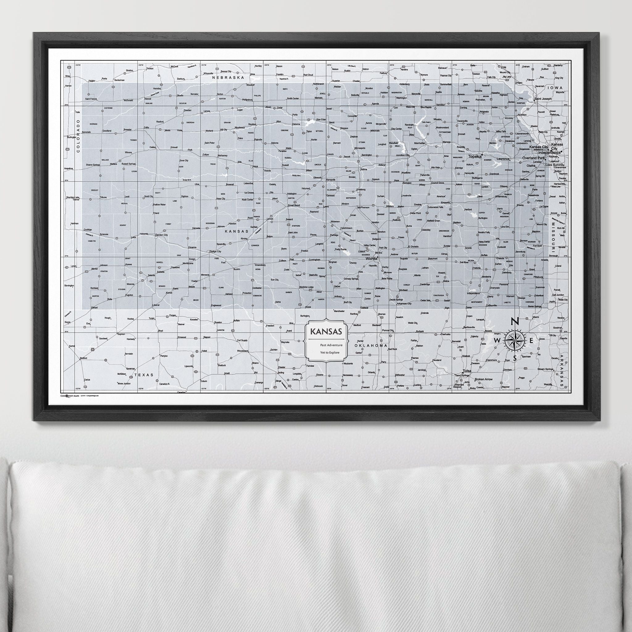 Push Pin Kansas Map (Pin Board) - Light Gray Color Splash CM Pin Board