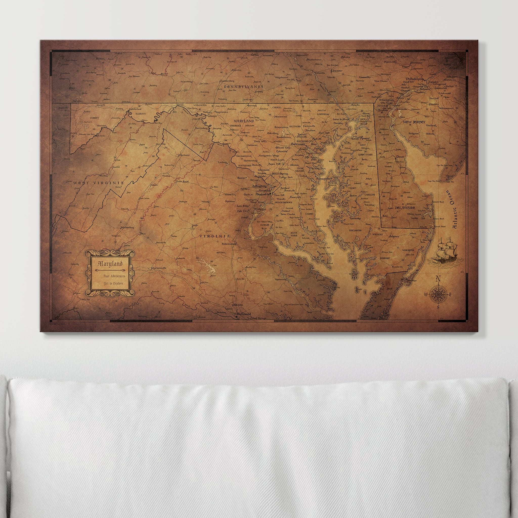 Push Pin Maryland Map (Pin Board) - Golden Aged CM Pin Board