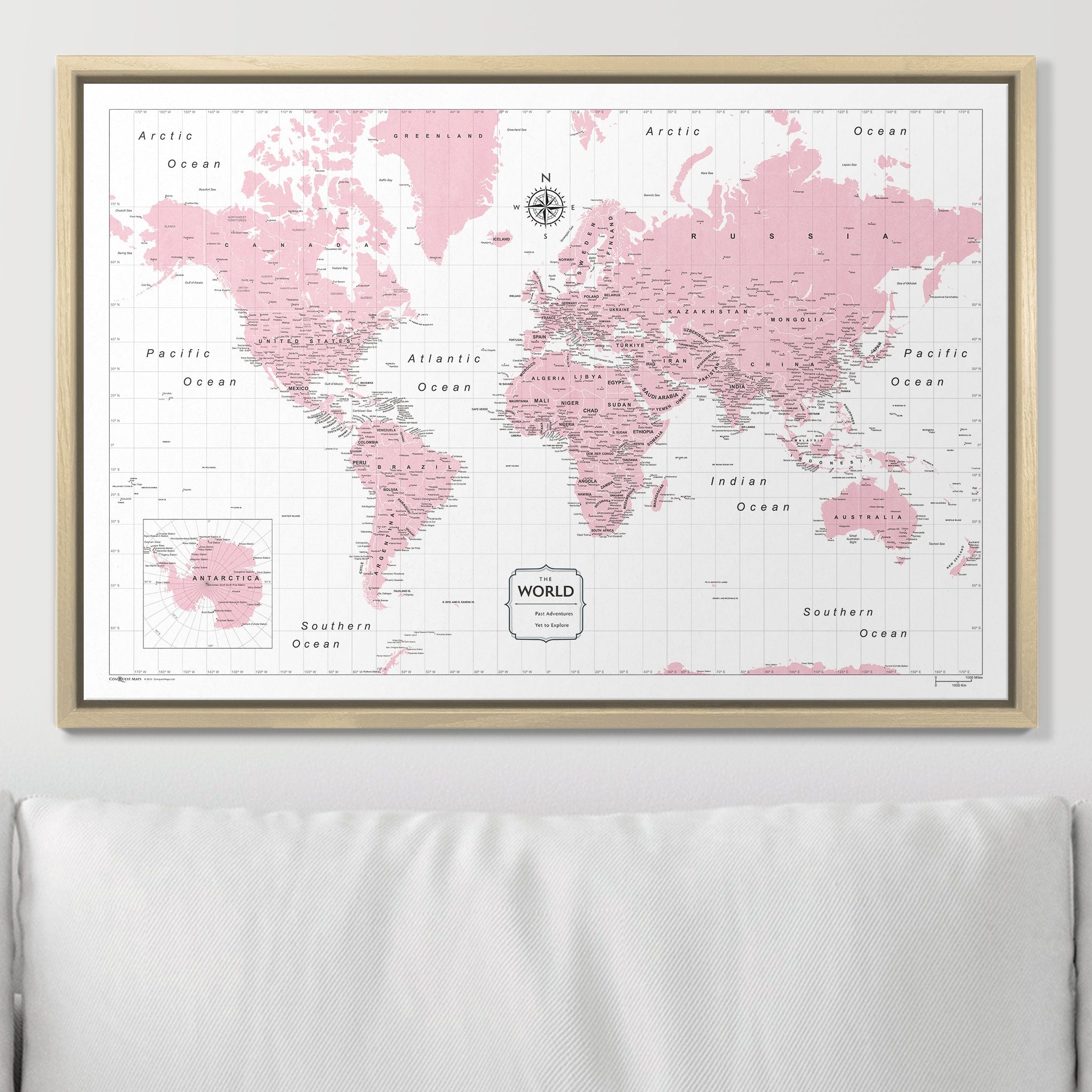 Push Pin World Map (Pin Board) - Pink Color Splash CM Pin Board