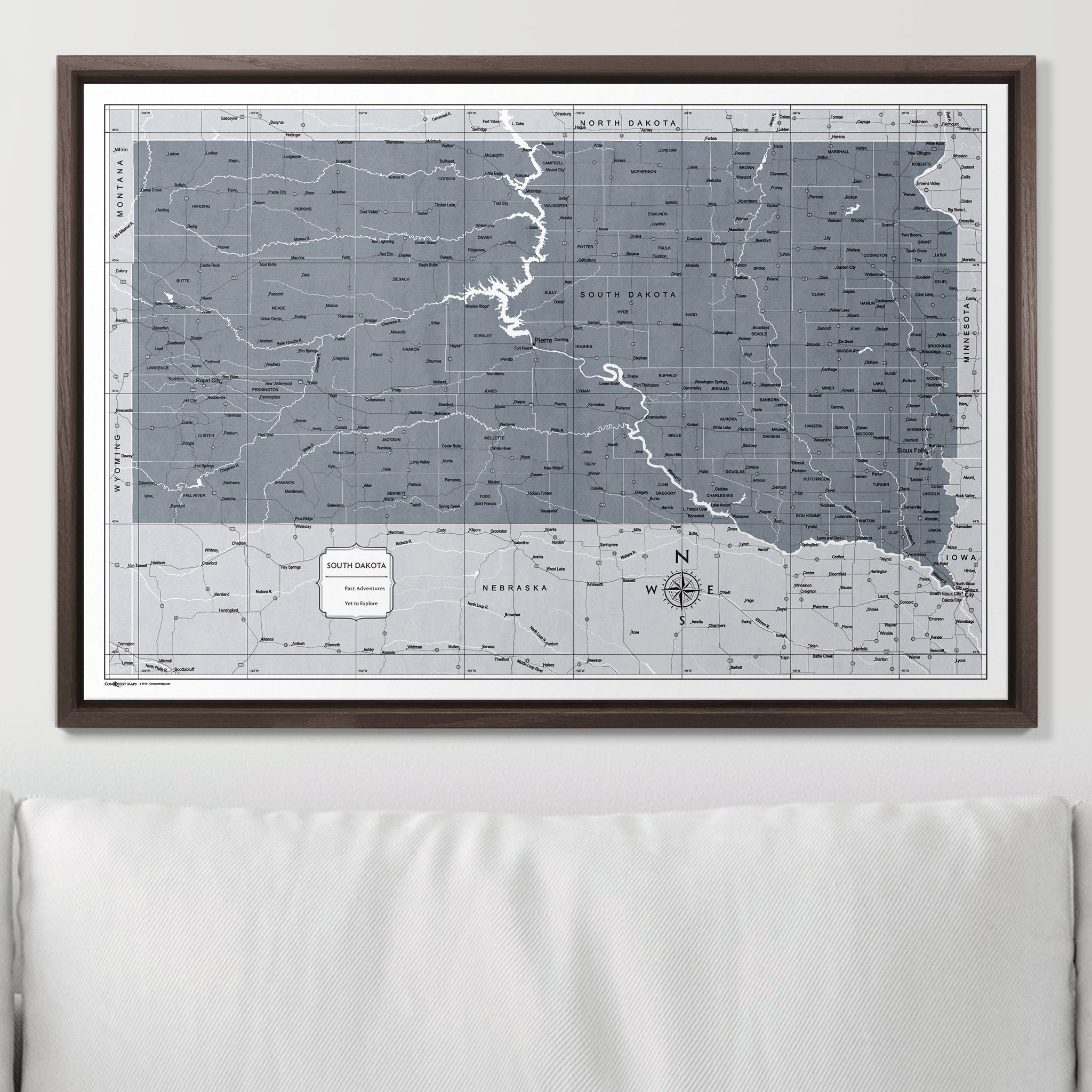 Push Pin South Dakota Map (Pin Board) - Dark Gray Color Splash CM Pin Board