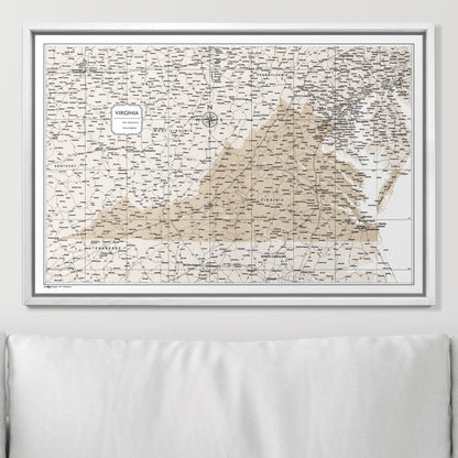 Push Pin Virginia Map (Pin Board) - Light Brown Color Splash CM Pin Board