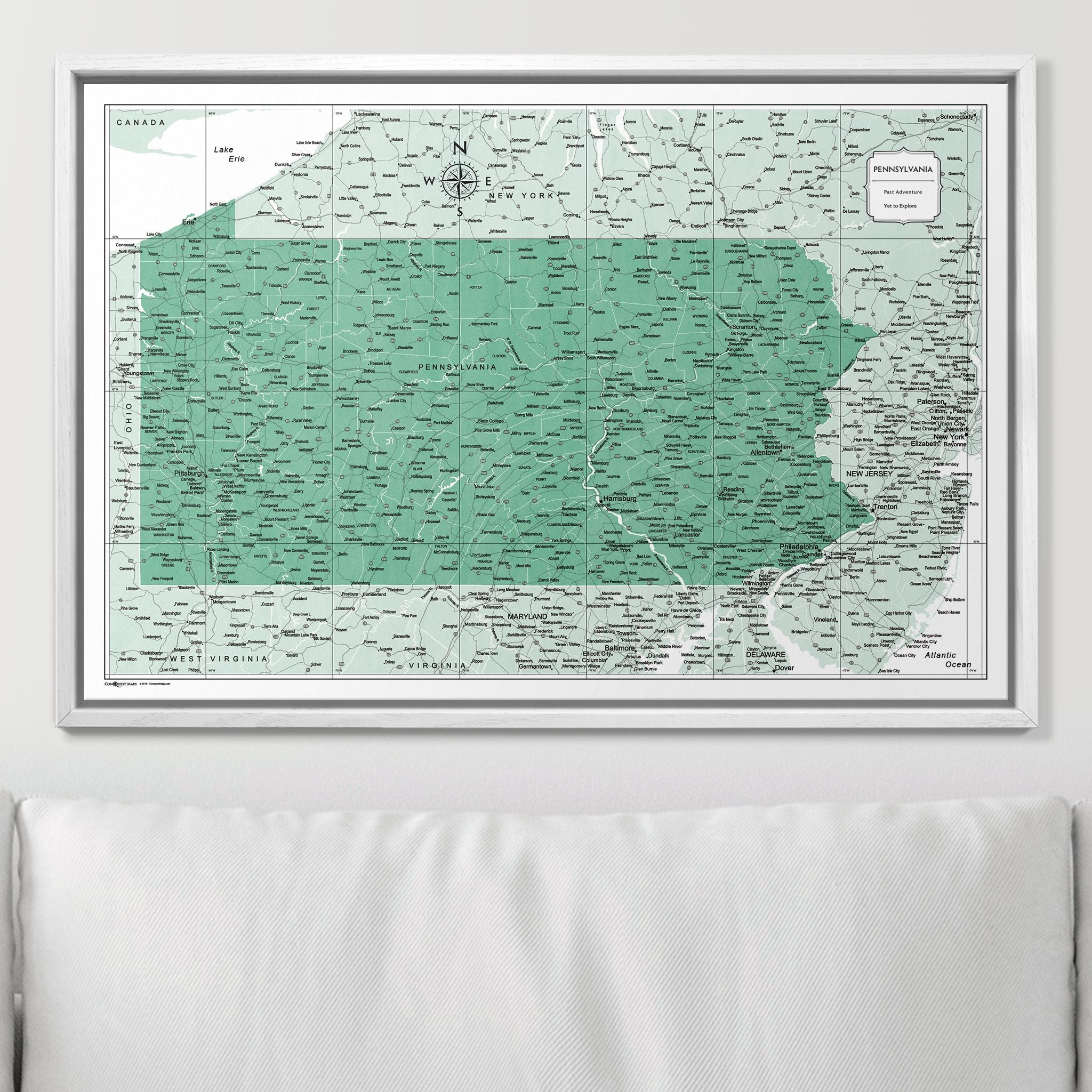 Push Pin Pennsylvania Map (Pin Board) - Green Color Splash CM Pin Board