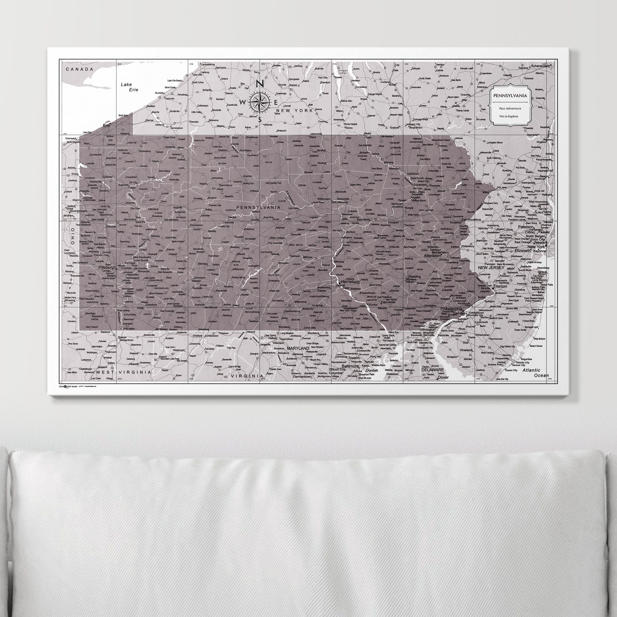 Push Pin Pennsylvania Map (Pin Board) - Dark Brown Color Splash CM Pin Board