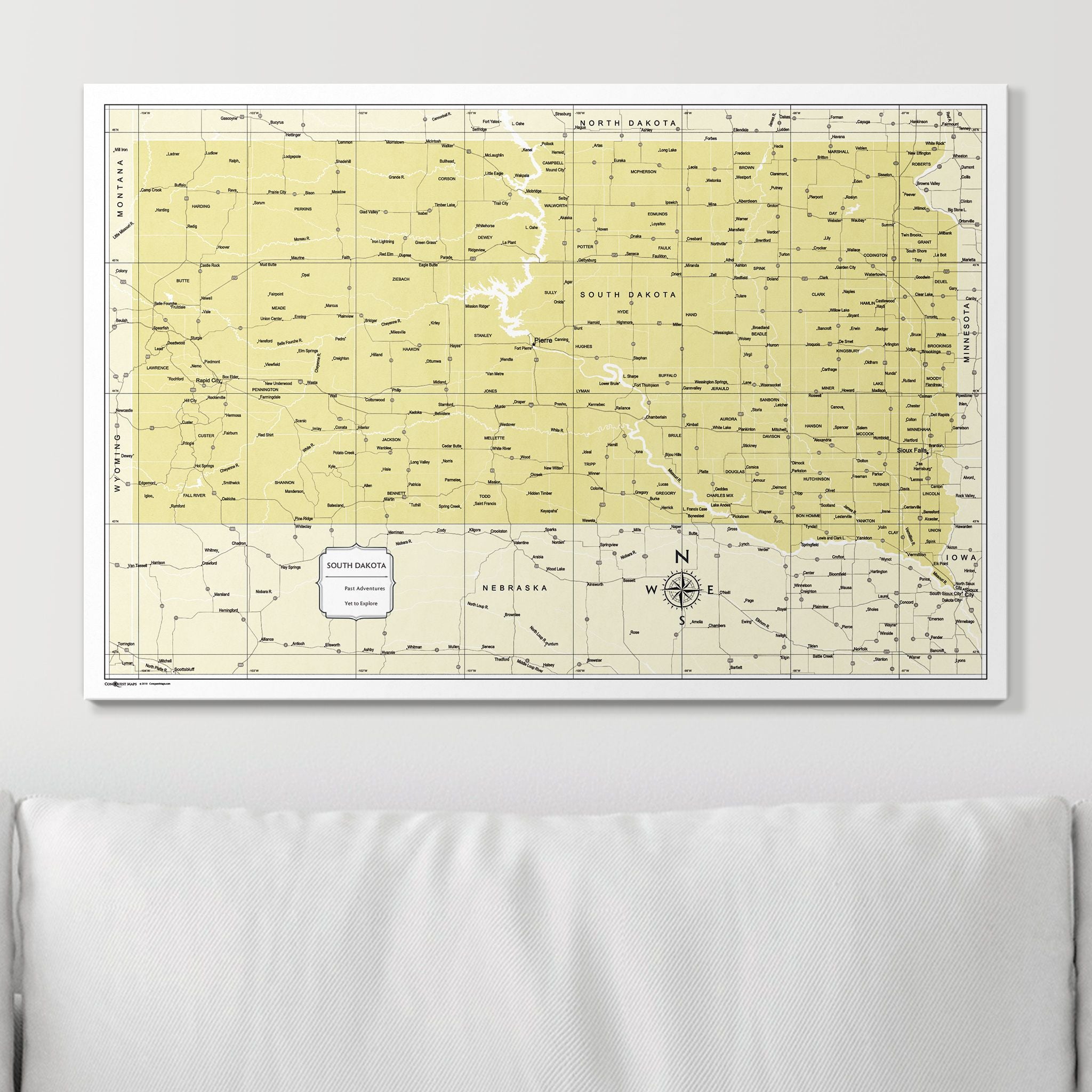 Push Pin South Dakota Map (Pin Board) - Yellow Color Splash CM Pin Board