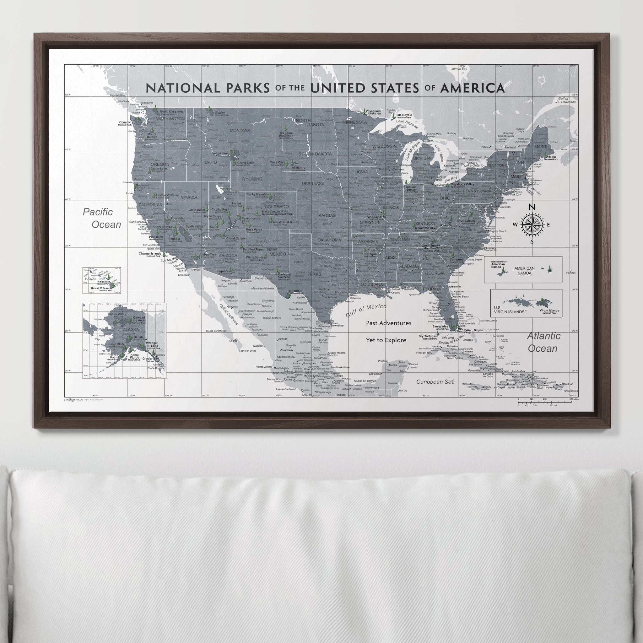 Push Pin National Parks Map (Pin Board) - Dark Gray Color Splash CM Pin Board