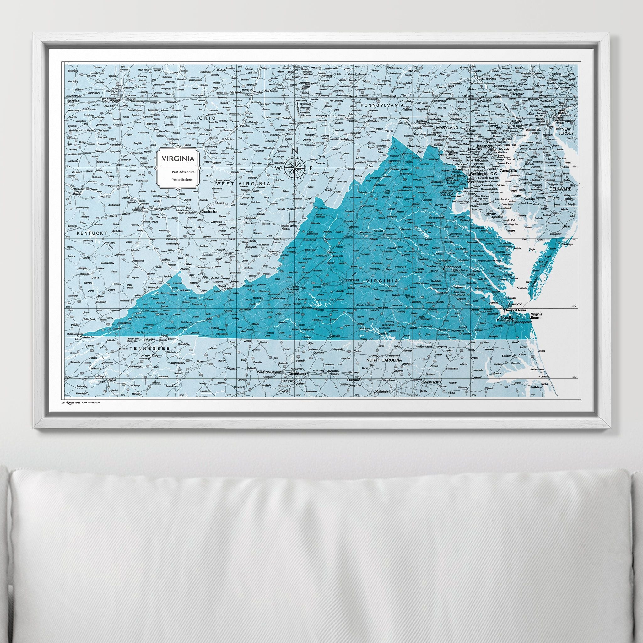 Push Pin Virginia Map (Pin Board) - Teal Color Splash CM Pin Board