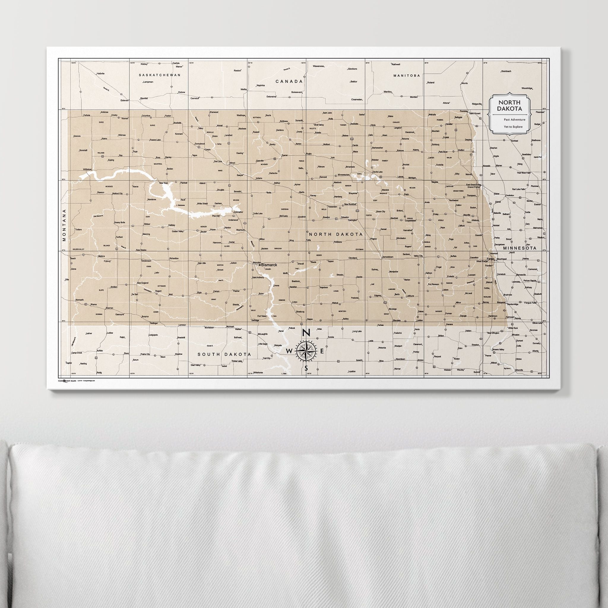 Push Pin North Dakota Map (Pin Board) - Light Brown Color Splash CM Pin Board