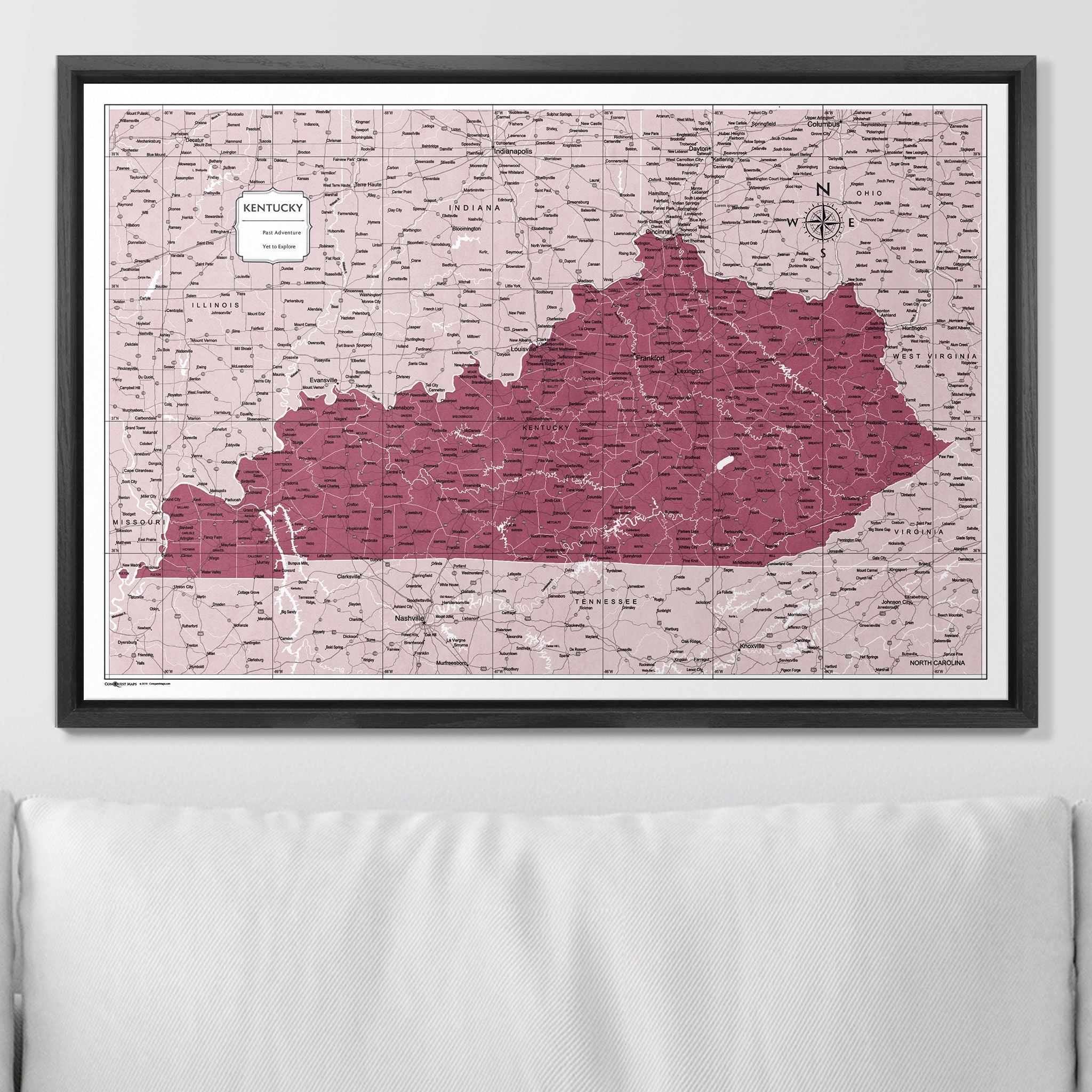 Push Pin Kentucky Map (Pin Board) - Burgundy Color Splash CM Pin Board