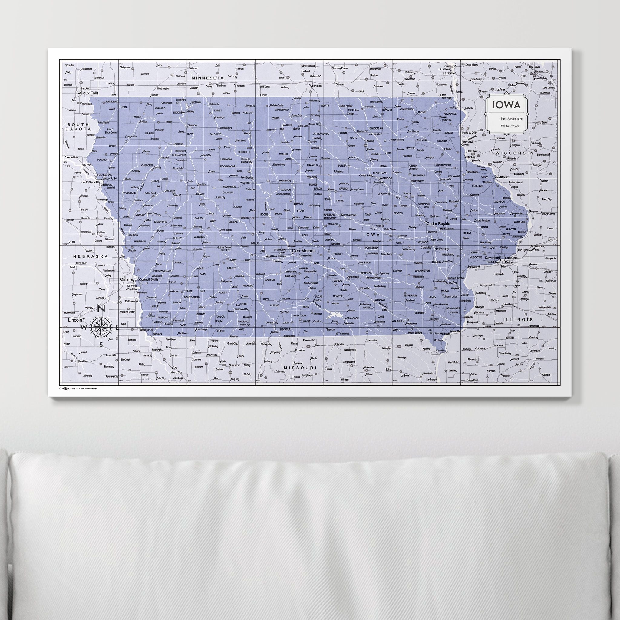 Push Pin Iowa Map (Pin Board) - Purple Color Splash CM Pin Board