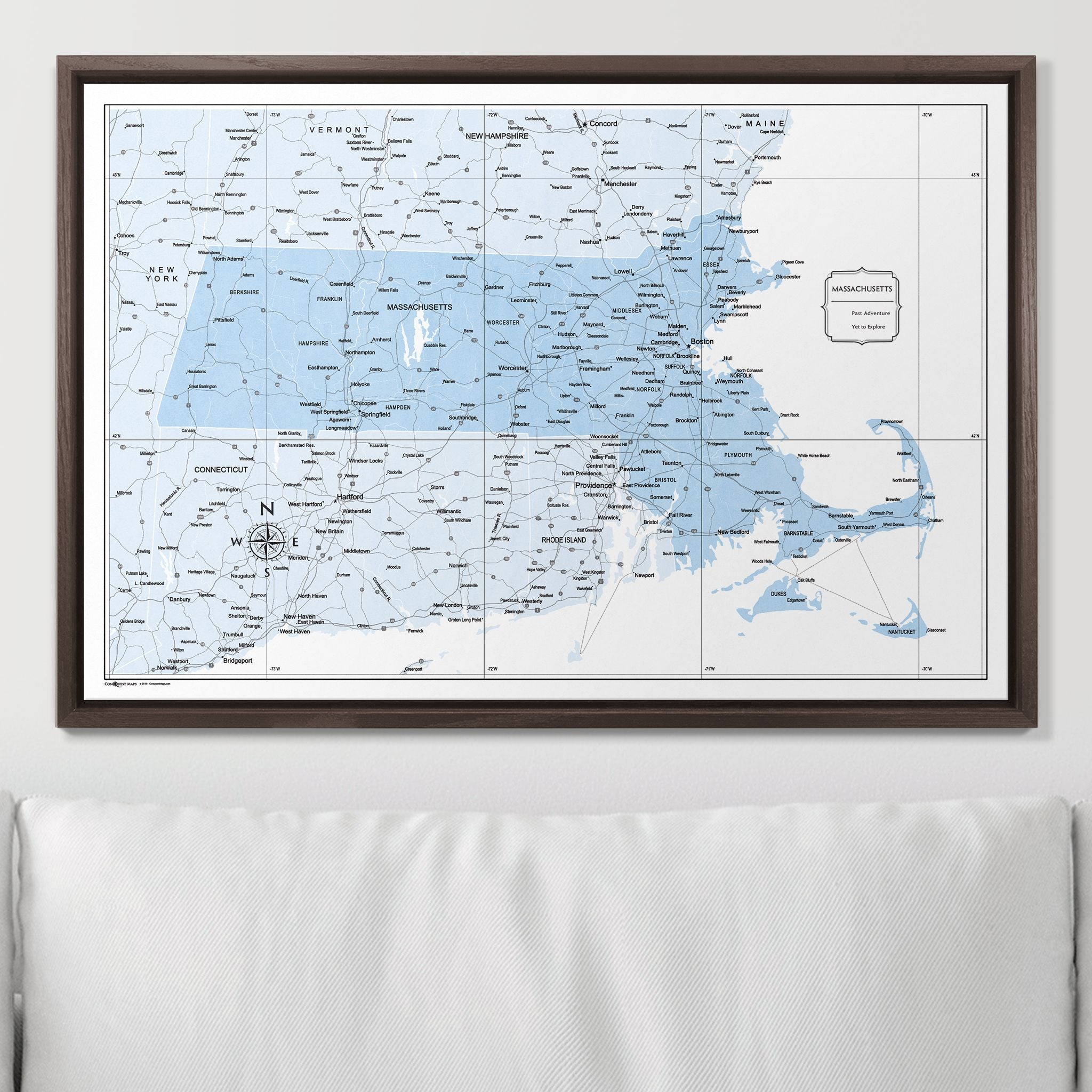 Push Pin Massachusetts Map (Pin Board) - Light Blue Color Splash CM Pin Board