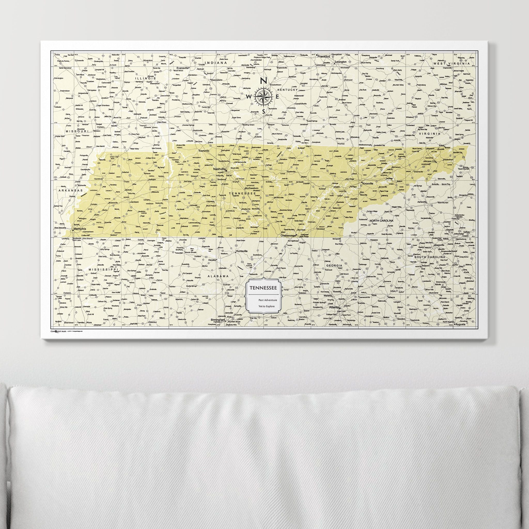 Push Pin Tennessee Map (Pin Board) - Yellow Color Splash CM Pin Board