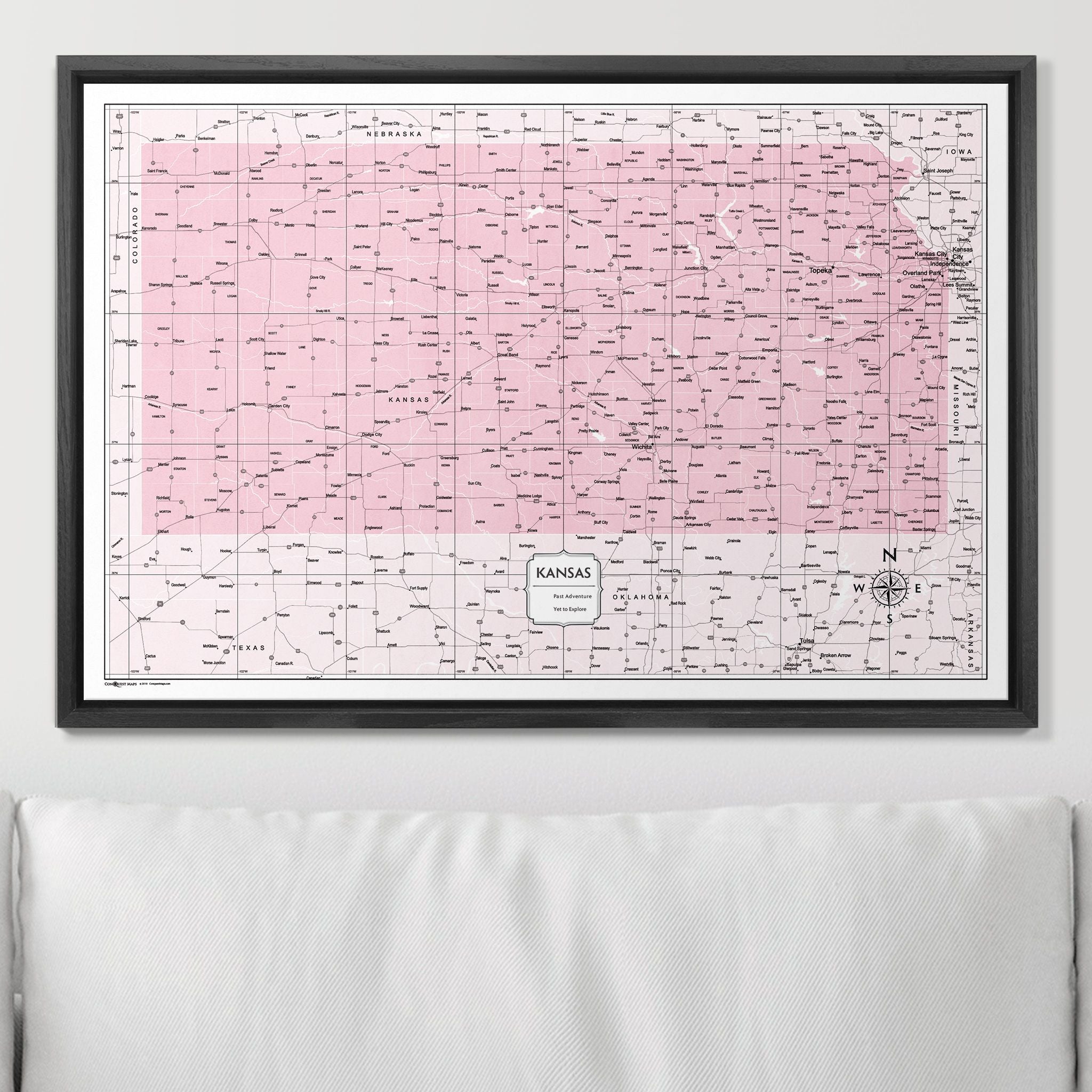 Push Pin Kansas Map (Pin Board) - Pink Color Splash CM Pin Board