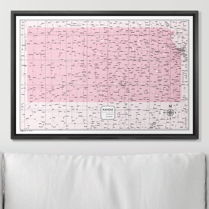 Push Pin Kansas Map (Pin Board) - Pink Color Splash CM Pin Board