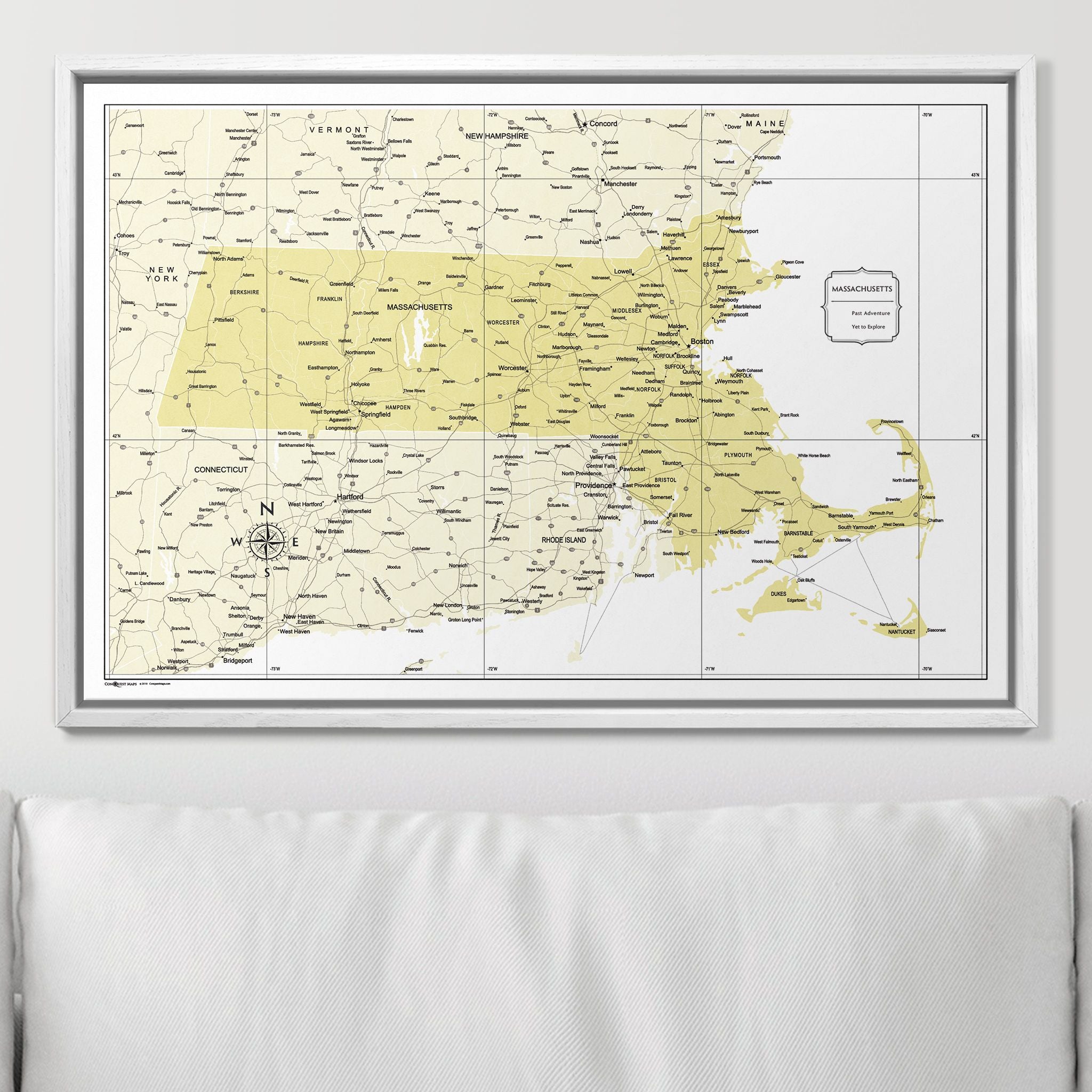 Push Pin Massachusetts Map (Pin Board) - Yellow Color Splash CM Pin Board